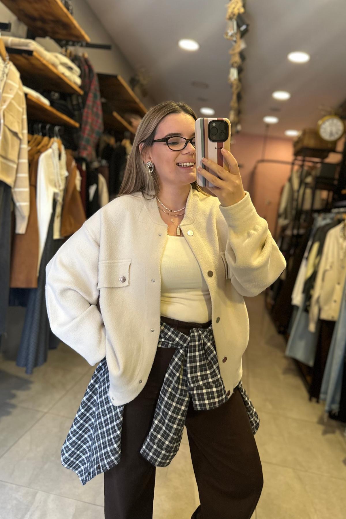 Çıtçıtlı Cep Detay Angora Bomber Ceket 