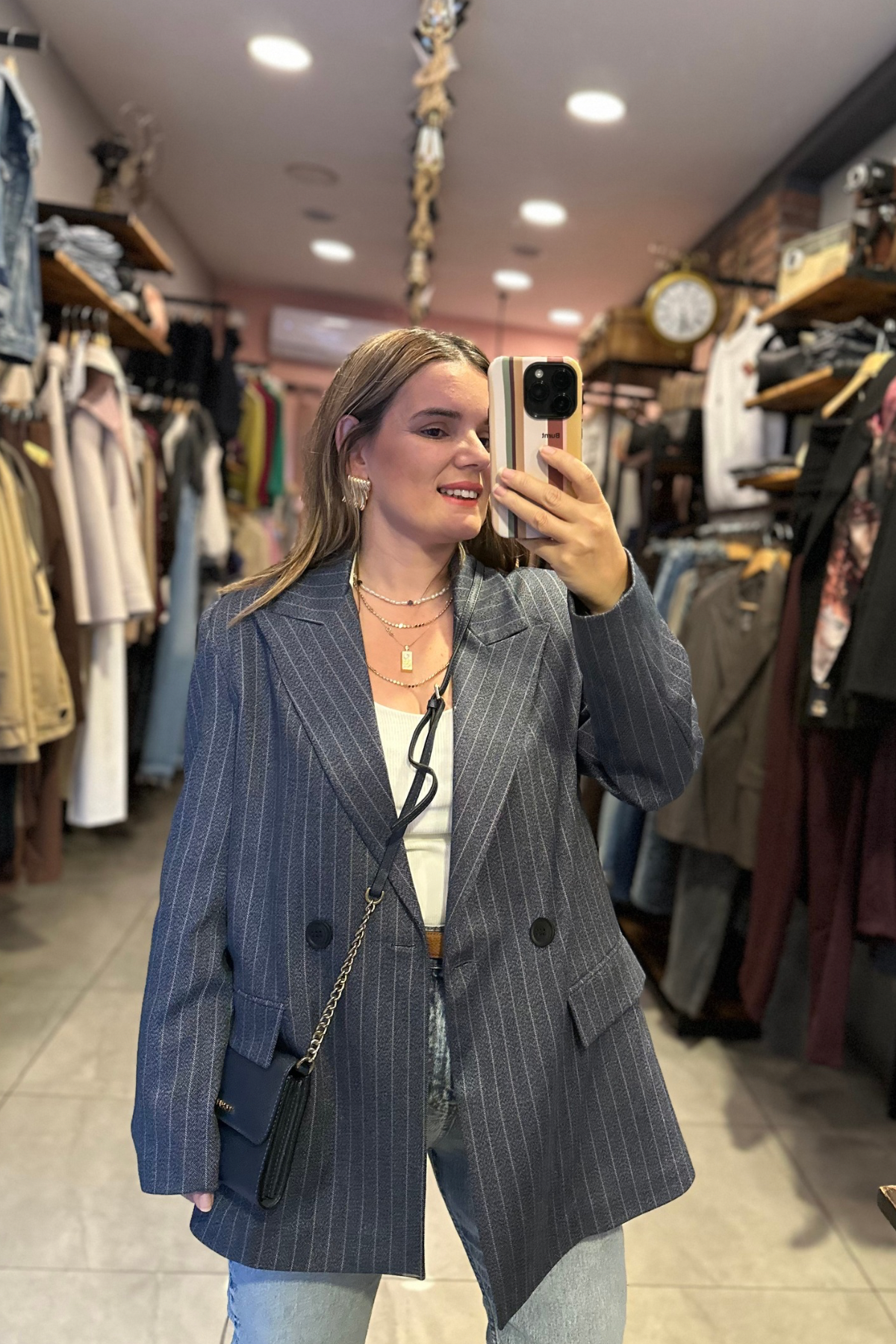 Çizgili Blazer - Larcivert