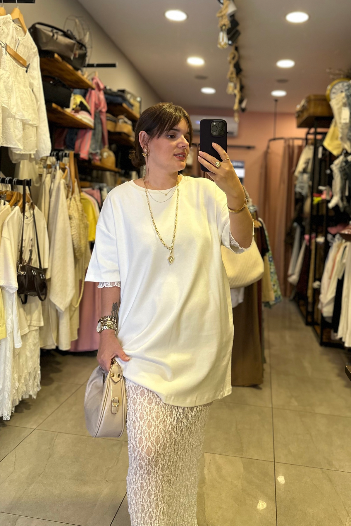 Dantel Astarlı Tshirt Elbise 