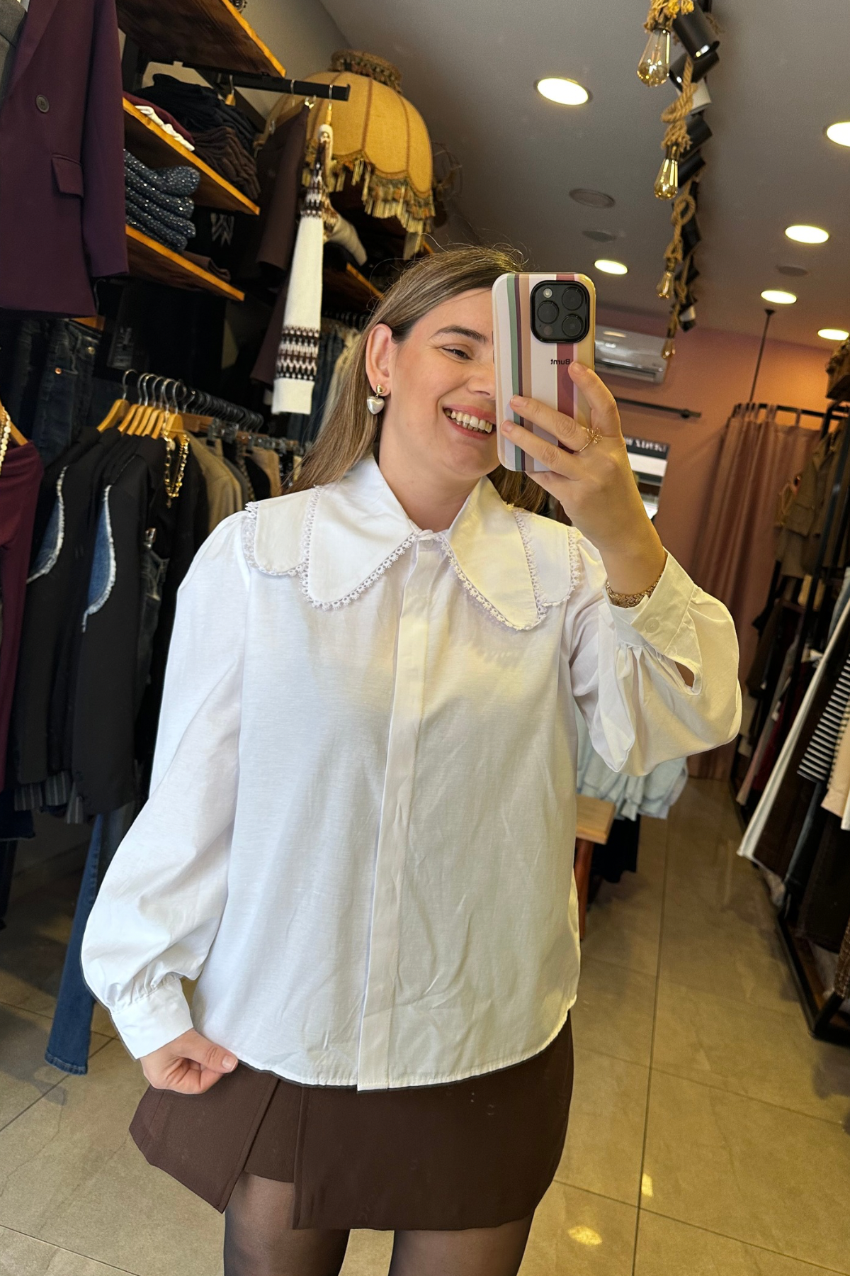 Dantel Yaka Poplin Gömlek - Beyaz