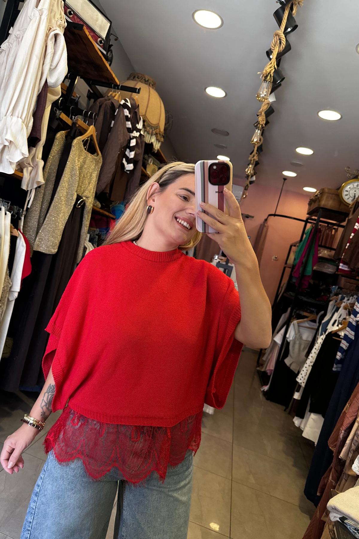 Dantelli Bluz Kırmızı