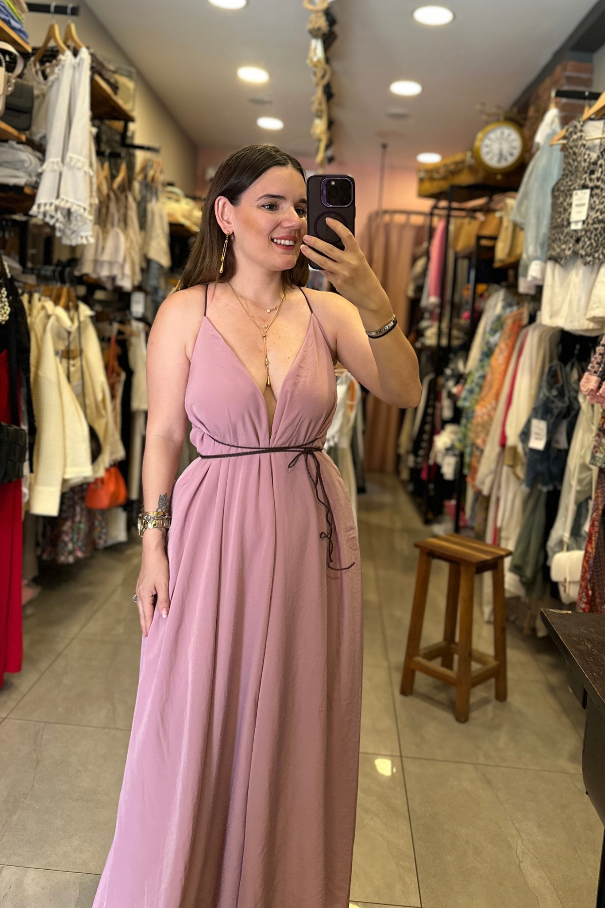 Deri Askılı  Zarif Elbise - Gül Kurusu