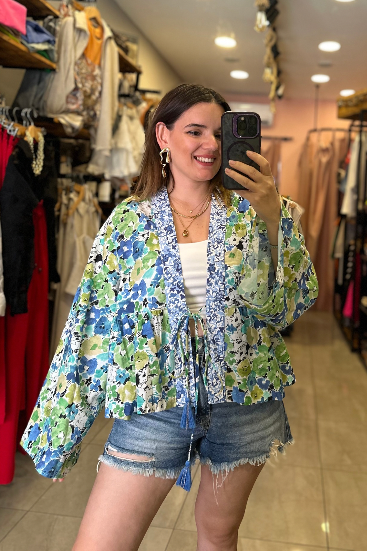 Deseni Matchli Kimono - yeşil