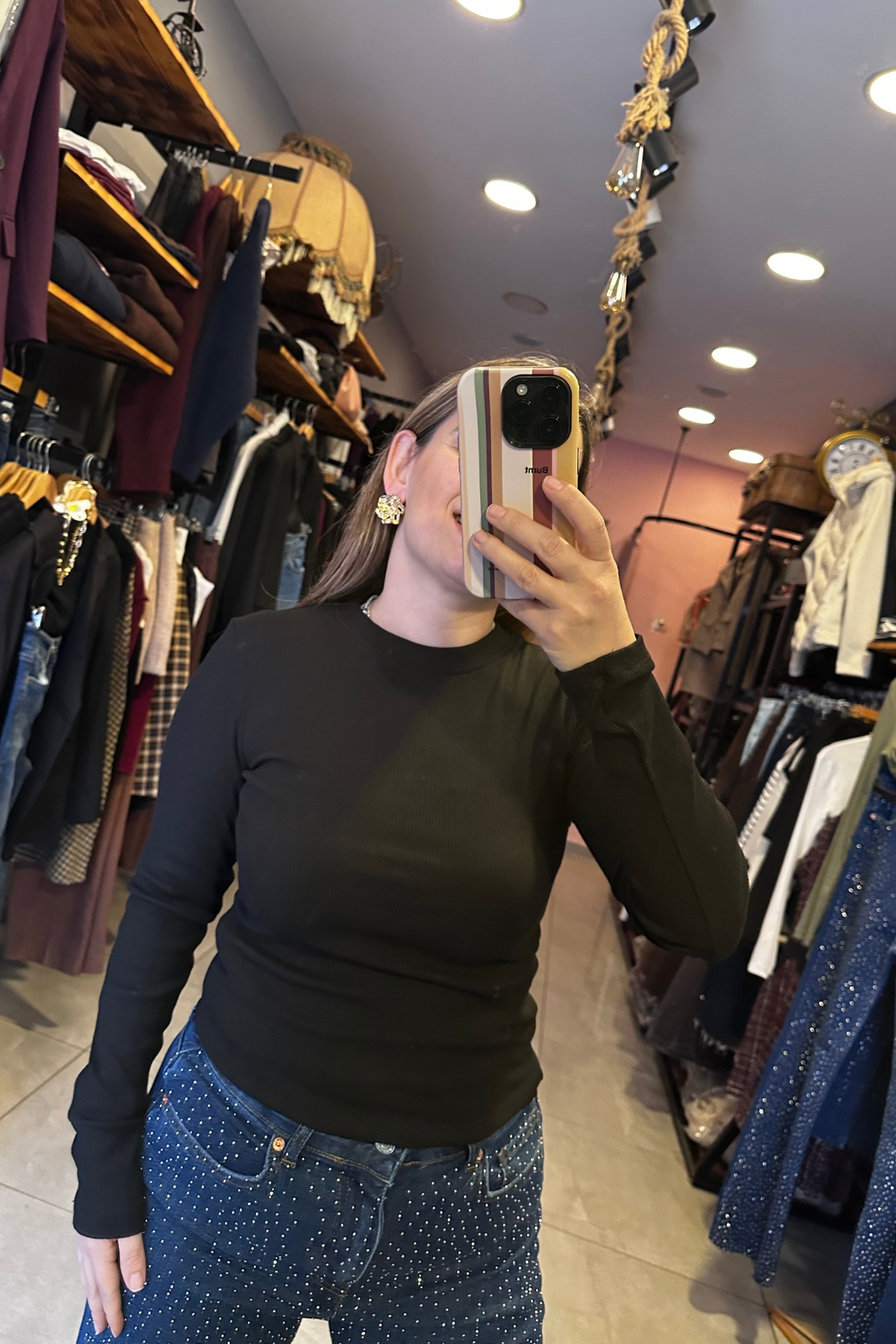 Dik Yaka Fitilli Bluz - Siyah