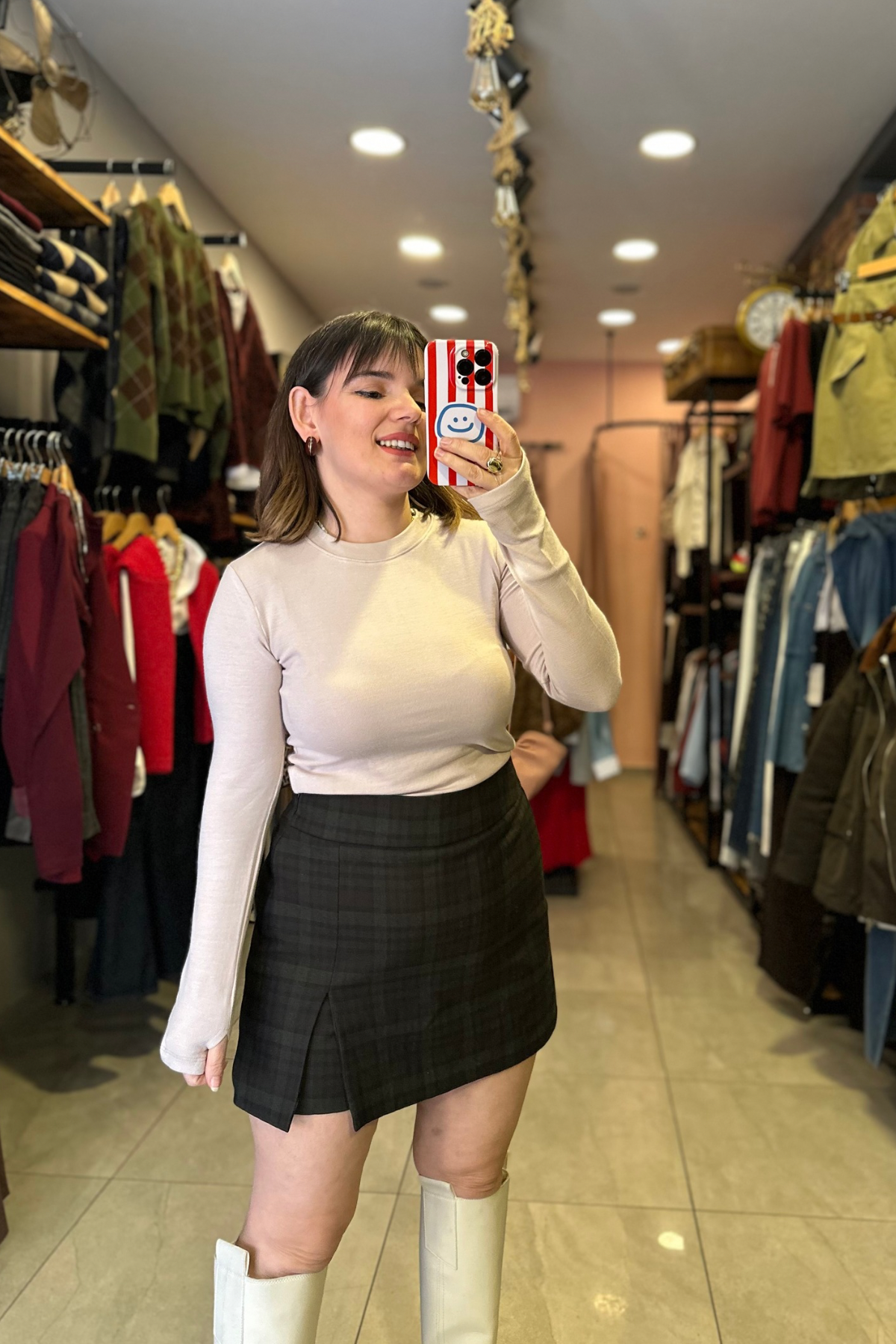 Ekose Yeşil Kahve Şort Etek