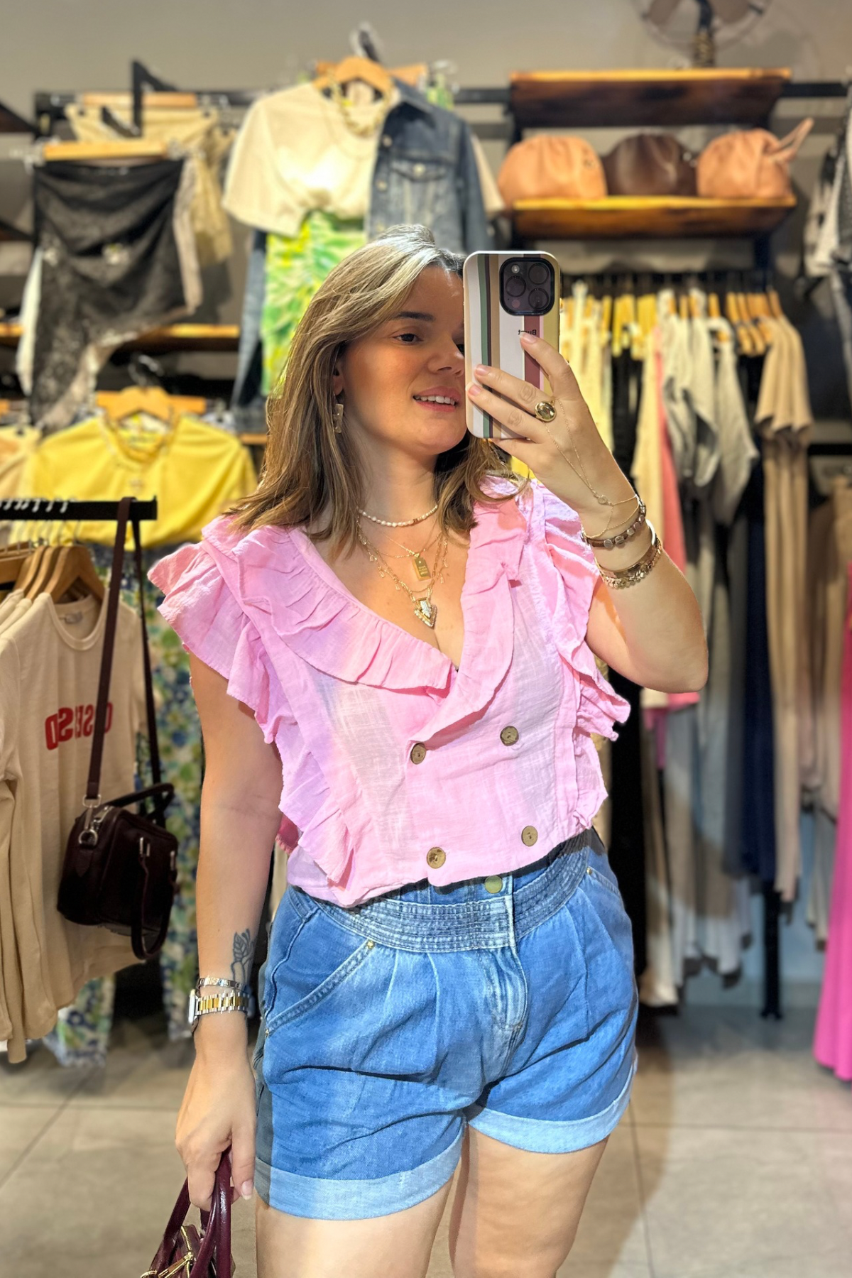 Fırfırlı Keten Yelek - Pembe 