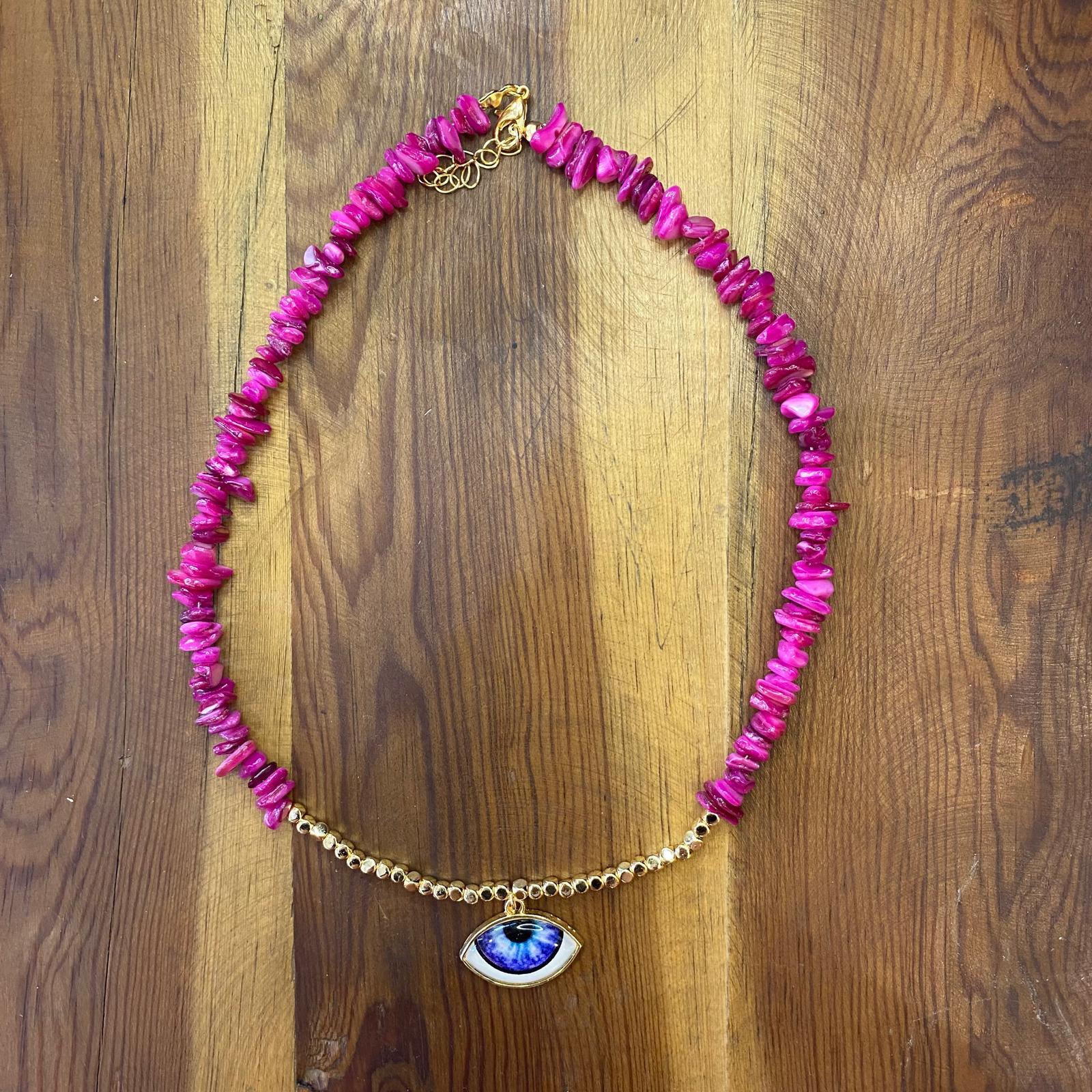 Fuşya Göz Detaylı Kolye