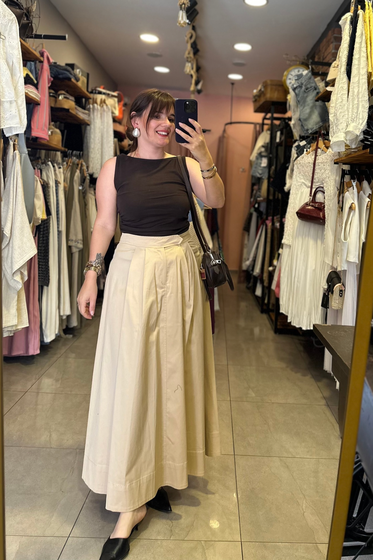 Gabardin Midi Boy Pileli Etek