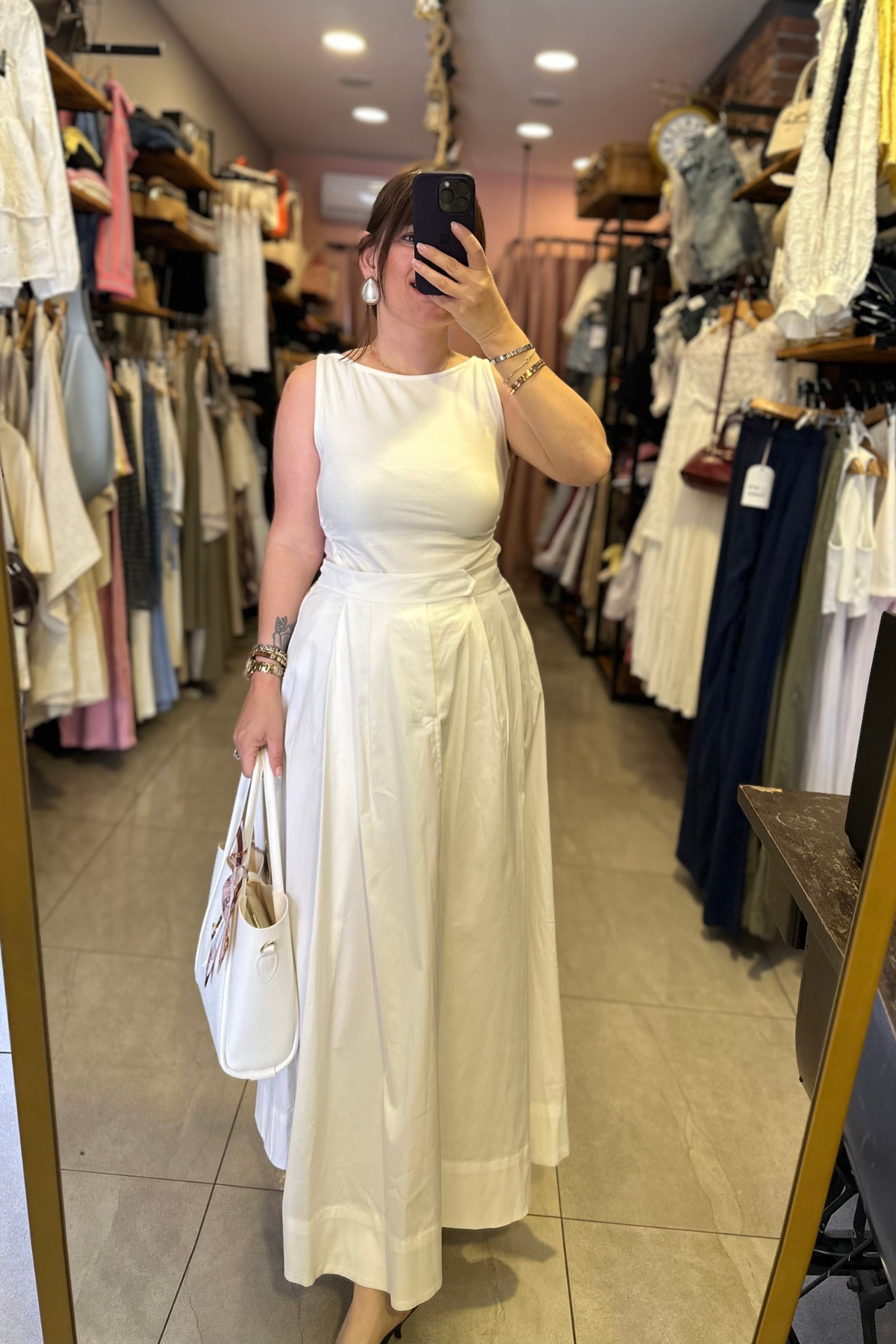 Gabardin Midi Boy Pileli Etek - BEYAZ