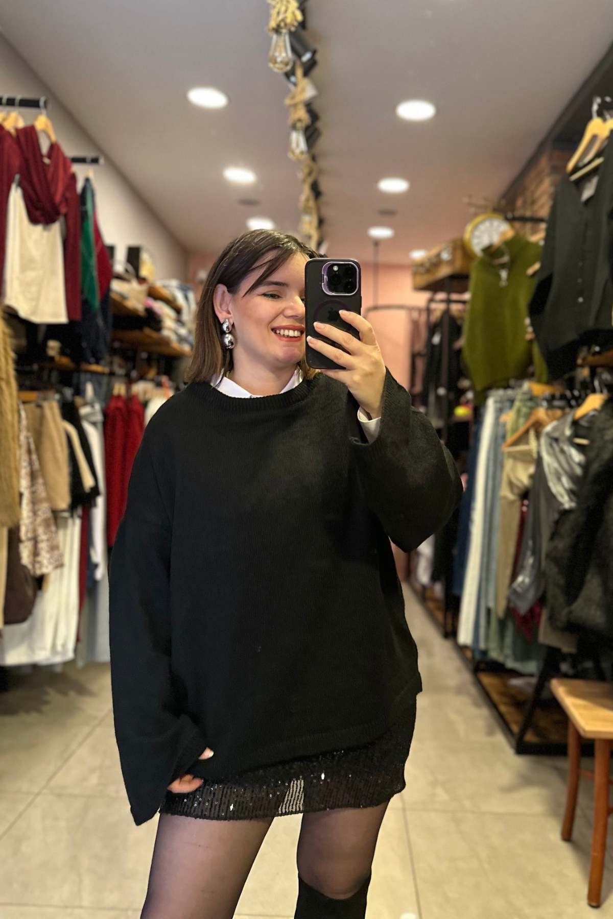 Geniş Kol Düşük Omuz Oversize Triko Kazak / siyah