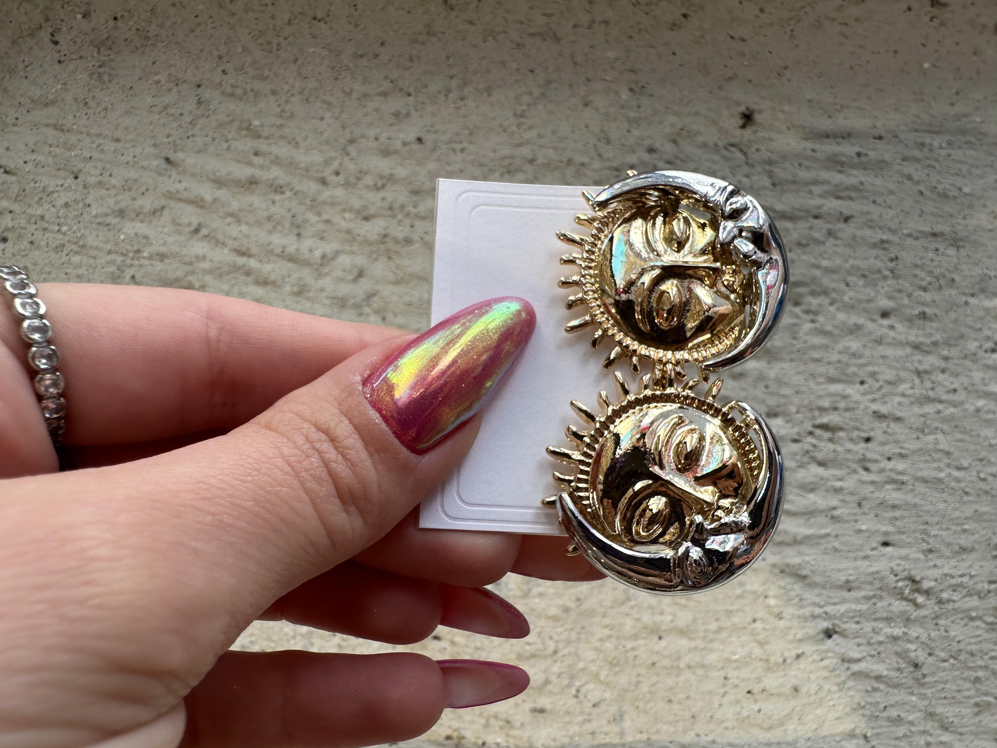 Gold Güneş Gümüş Ay Model Tasarım Çelik Küpe