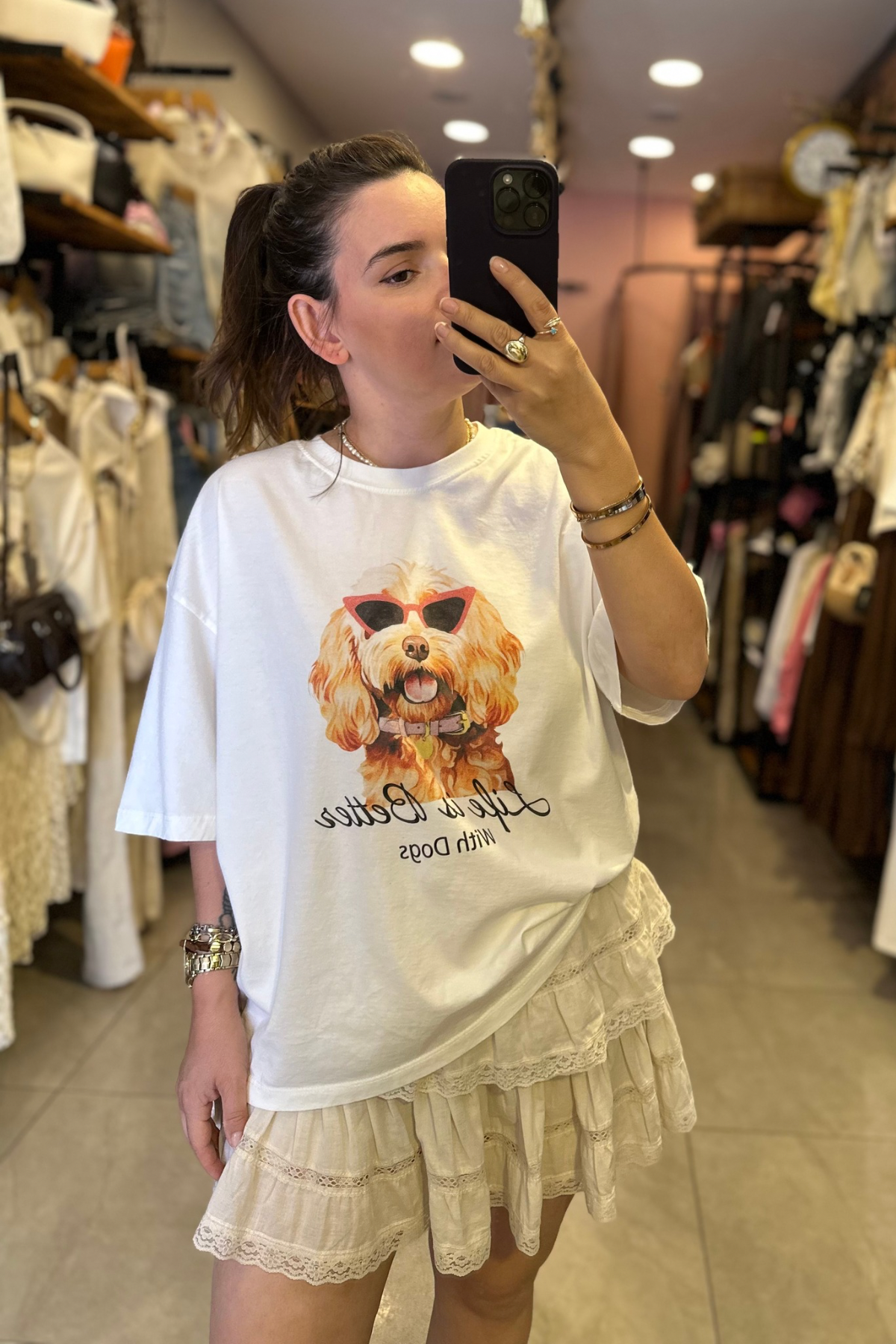 Golden Köpek Baskı Tişört - ekru