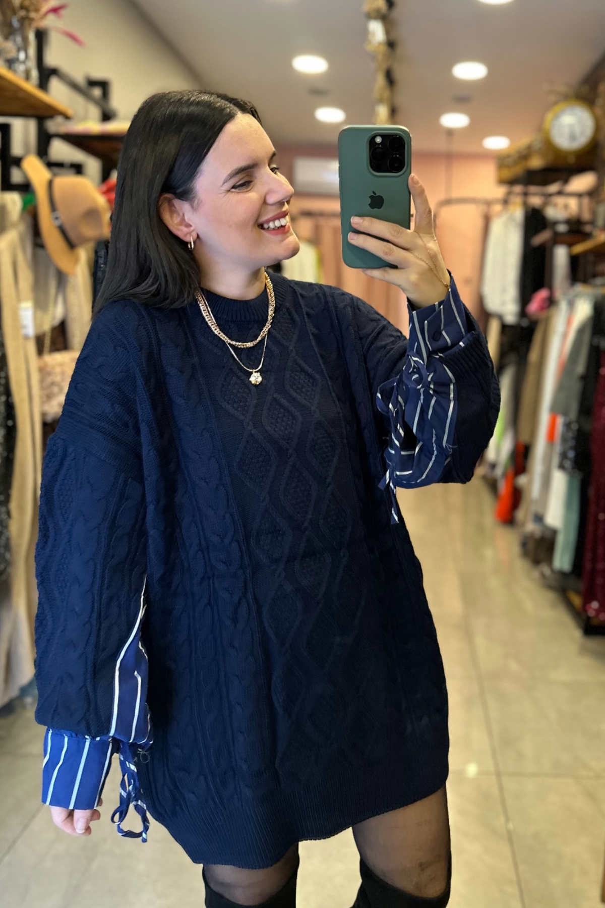 Gömlek kol detay premium triko - lacivert