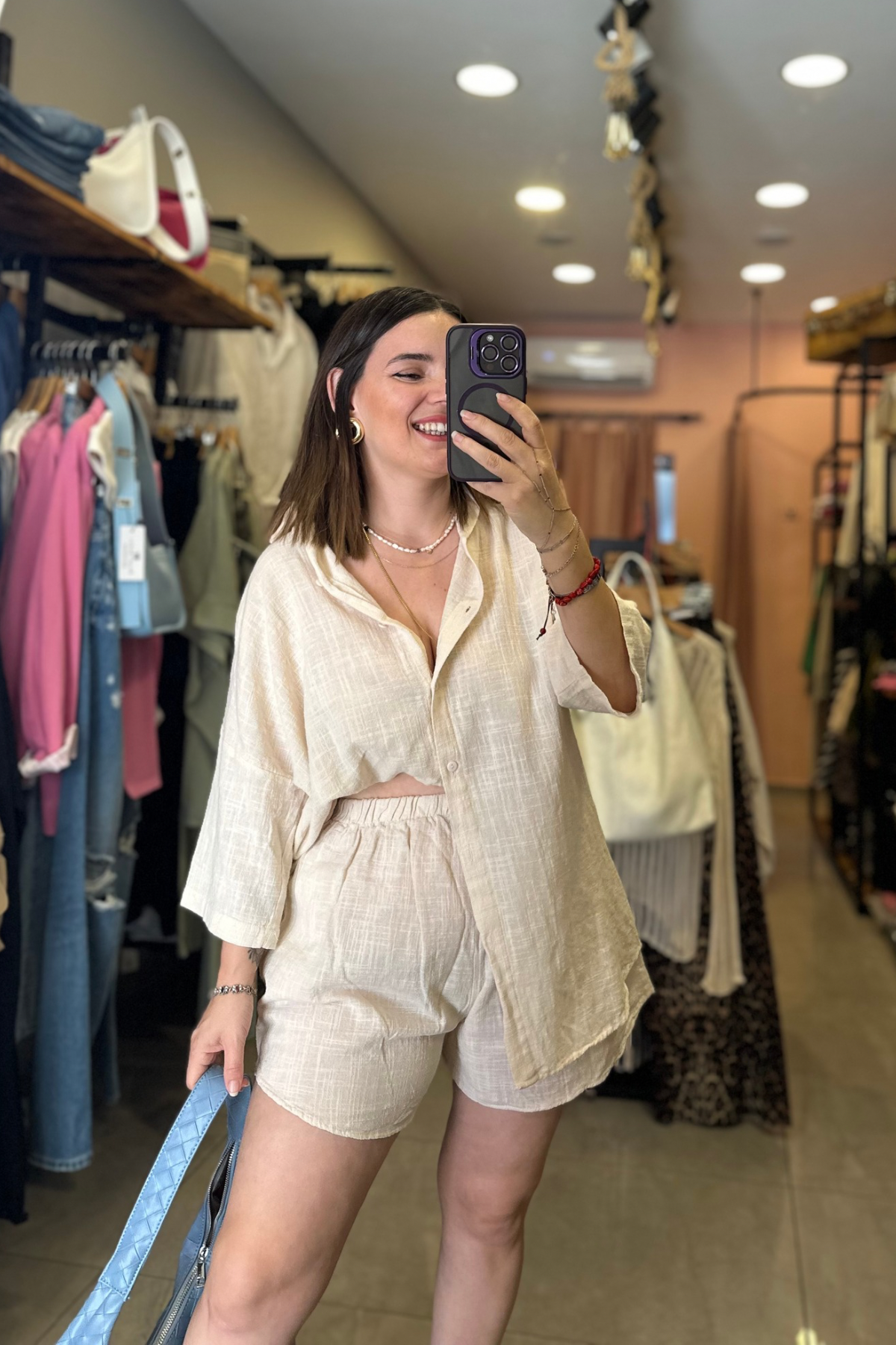 gömlek&Şort Keten Takım