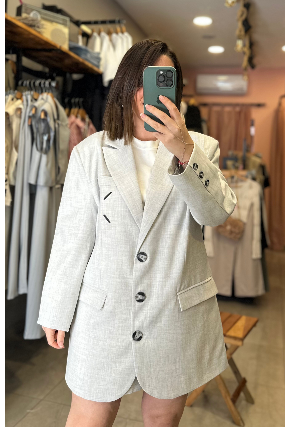 Gri Oversize Blazer Ceket 