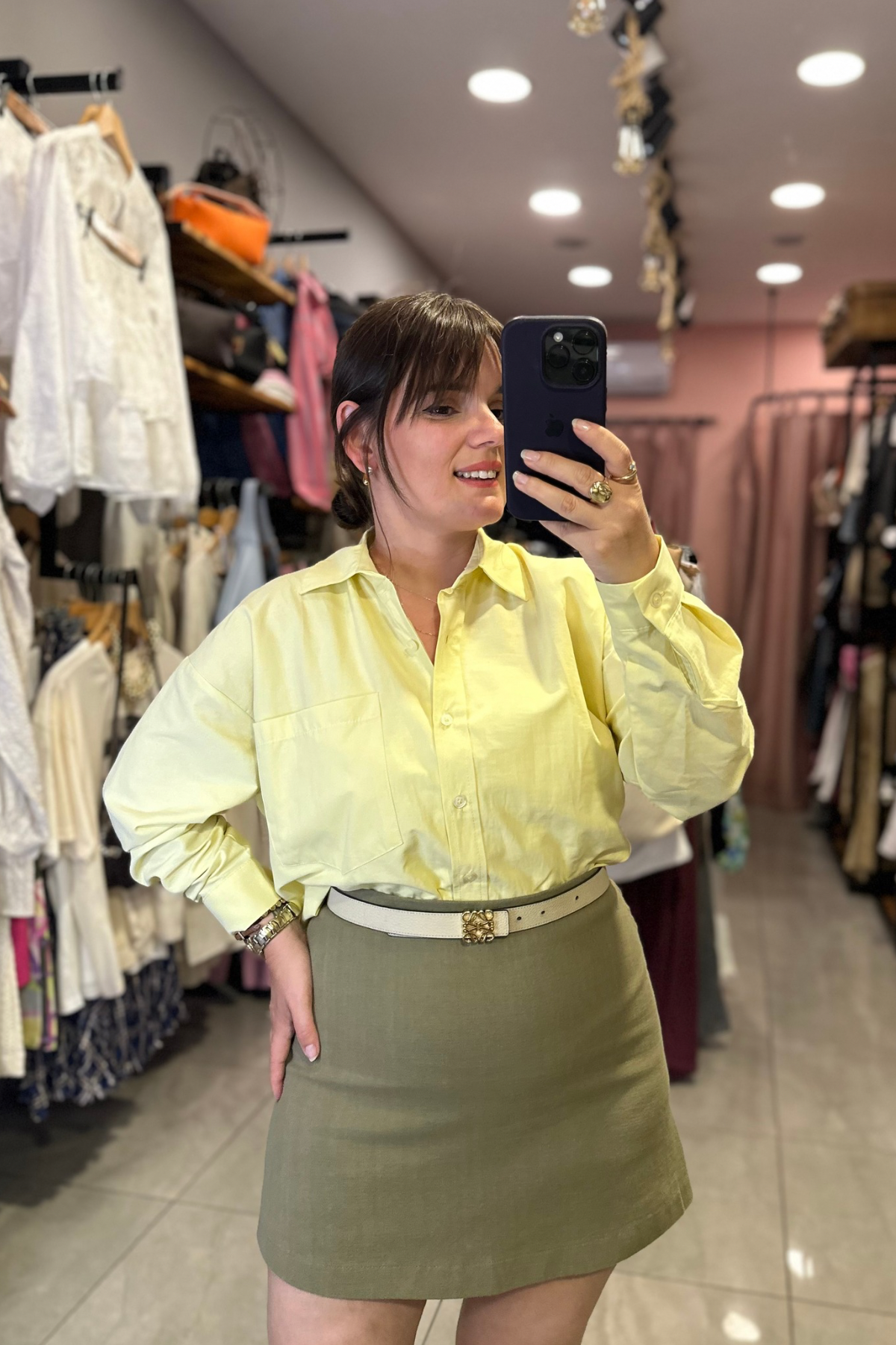 Haki Keten Şort Etek 