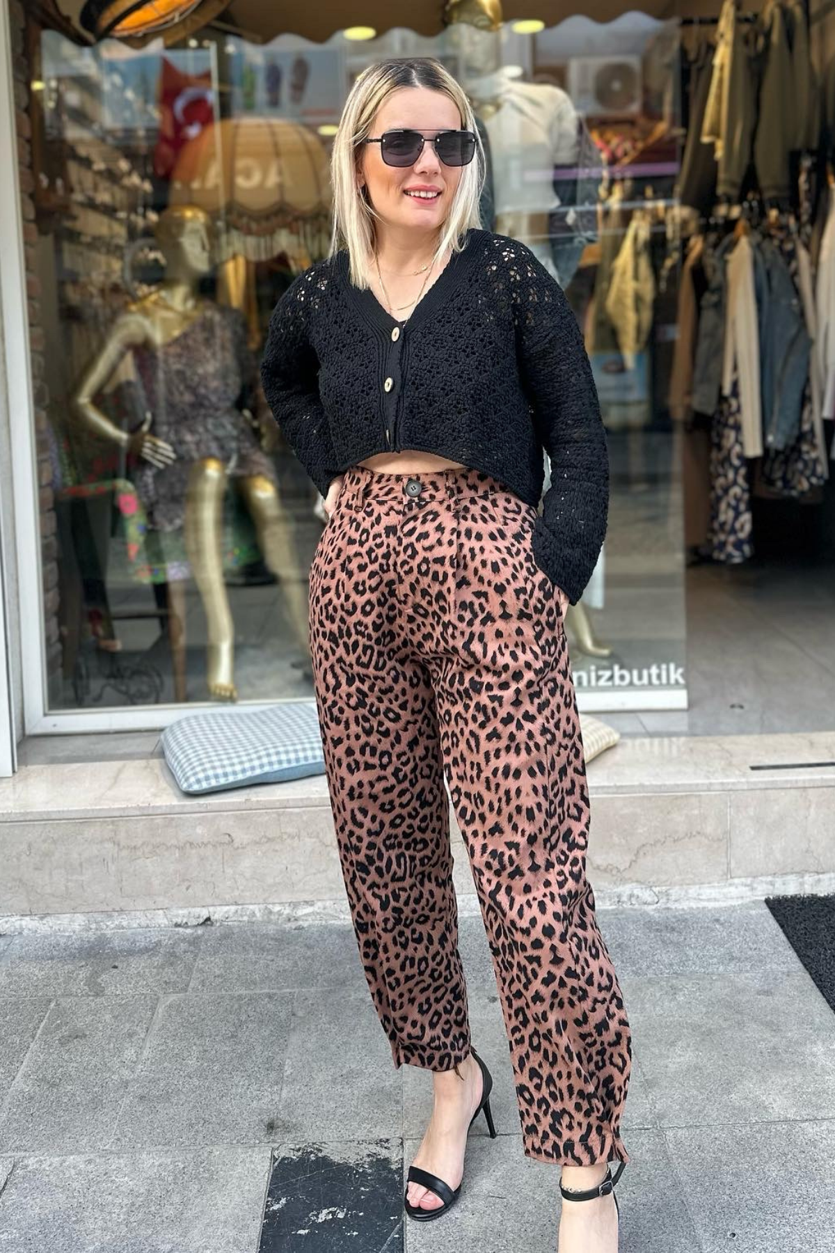 Havuç gabardin Pantolon - leopar