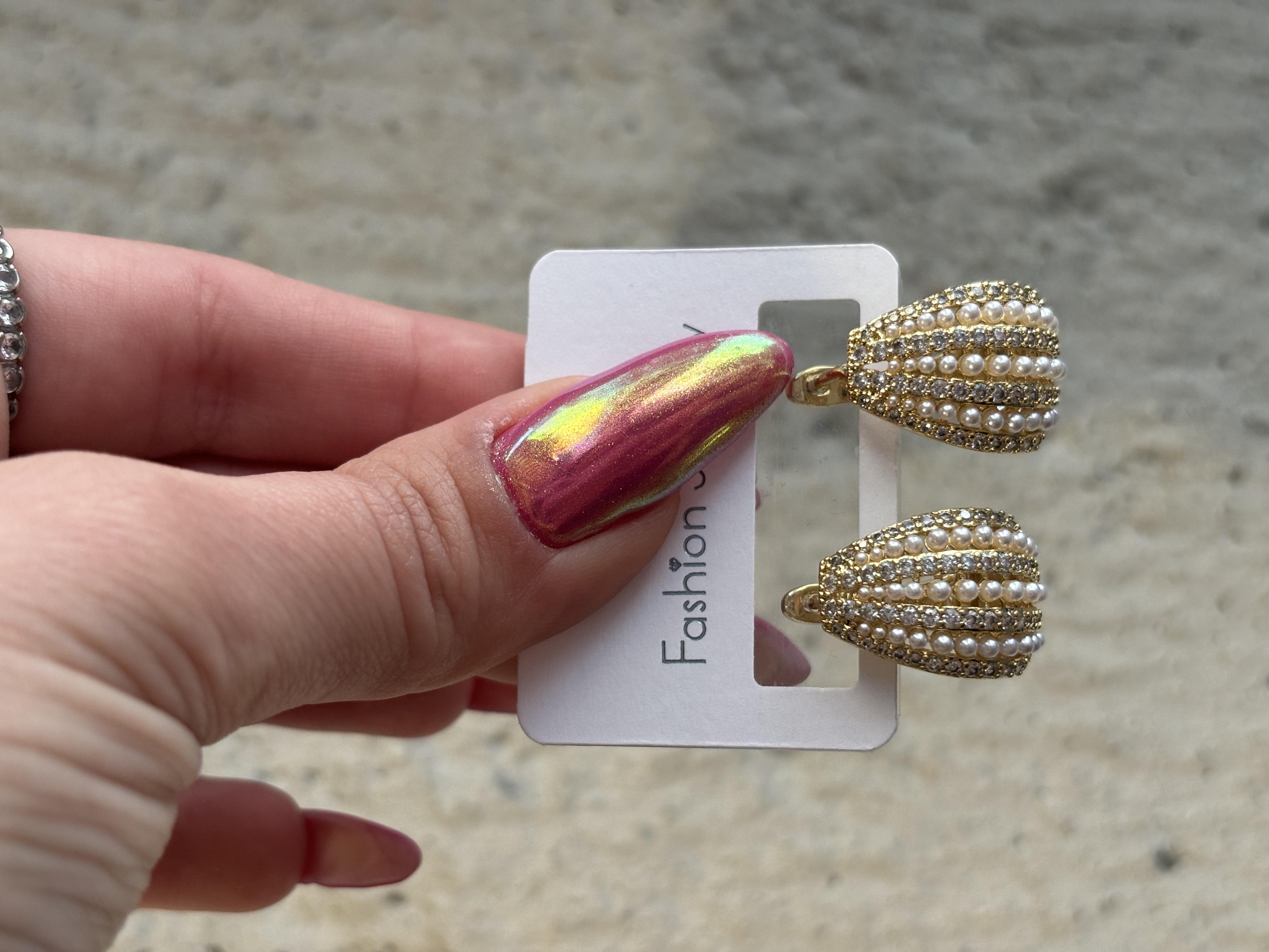 İncili Bombe Halka Gold Küpe