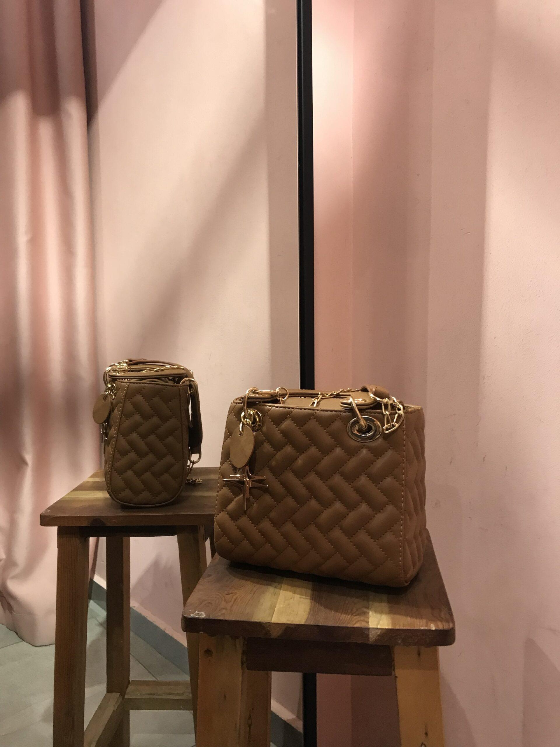 Kapitone el ve omuz çantası - Taba