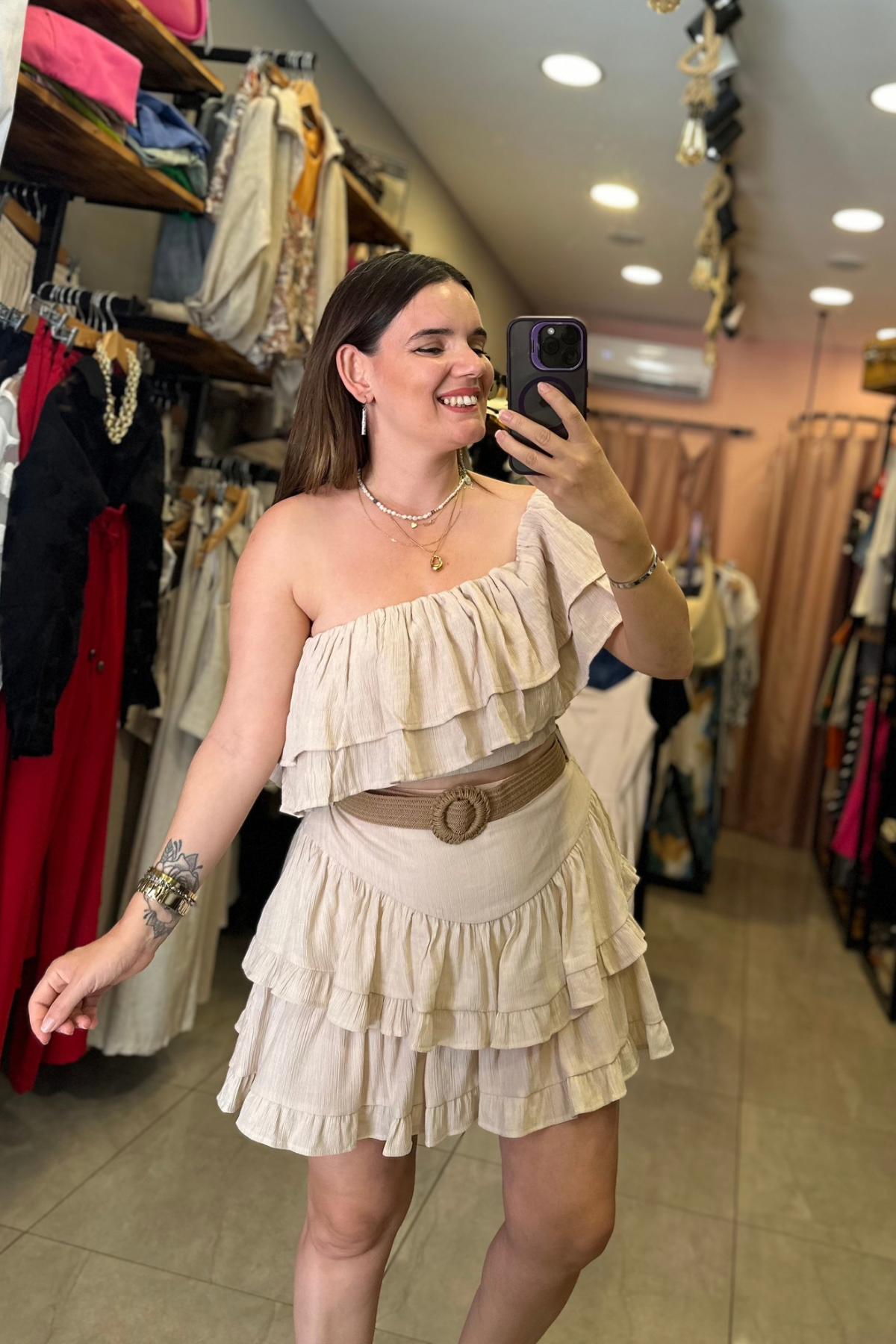 Kemerli Şort Etek (bej)