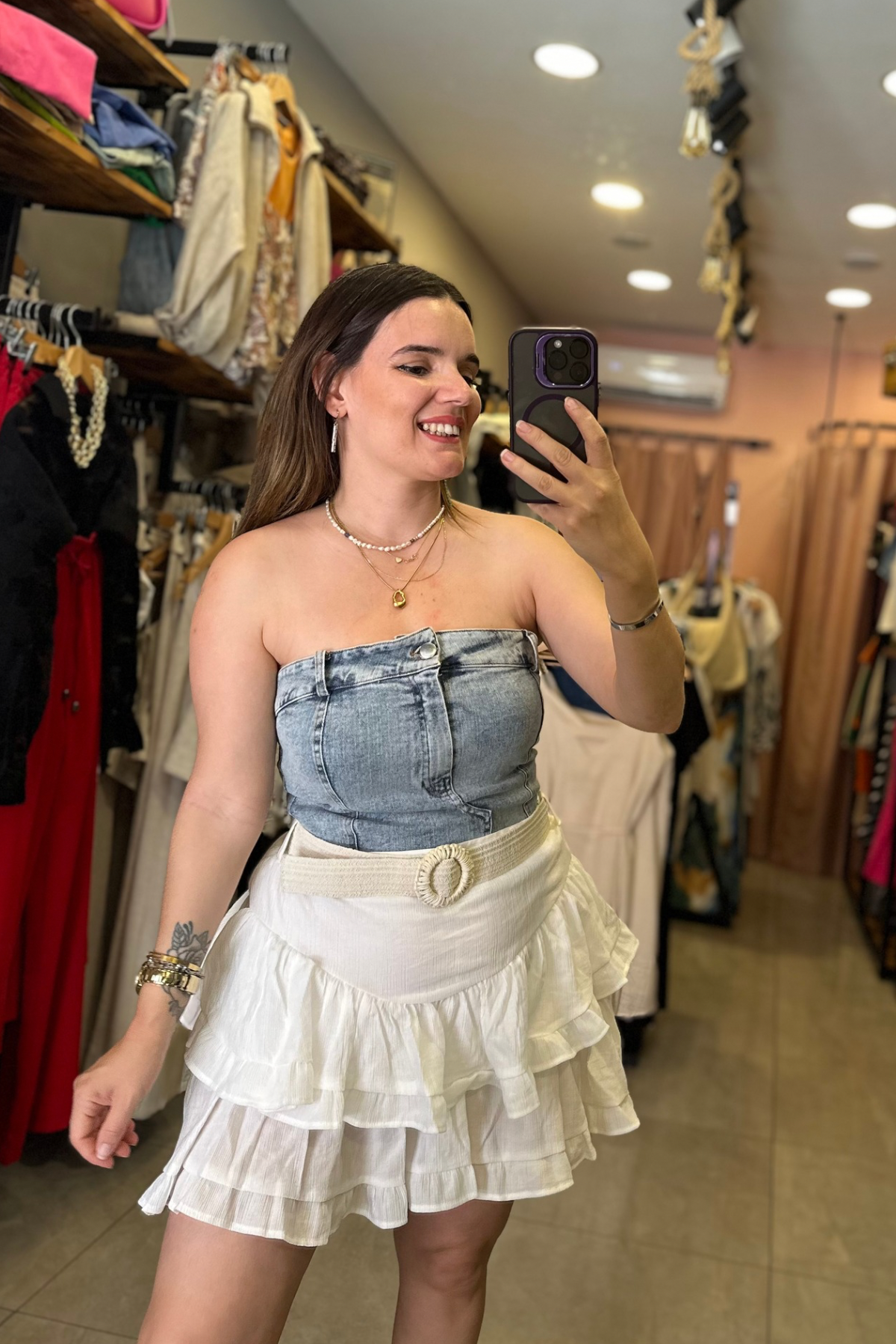 Kemerli Şort Etek - Beyaz