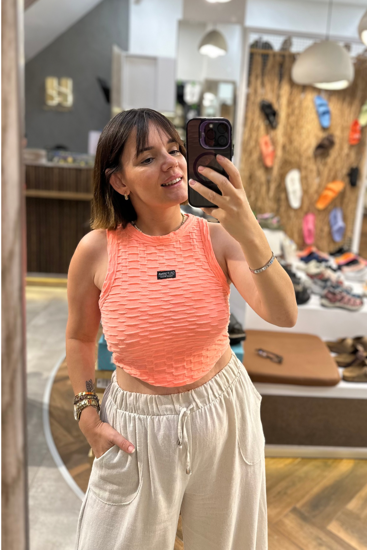 Kendinden Dokulu Halter Yaka Crop - TURUNCU