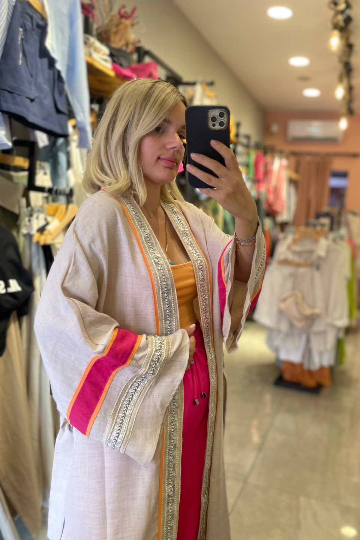 Keten İşlemeli Uzun Kimono