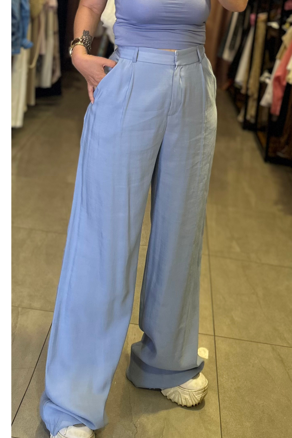 Keten Palazzo Pantolon - Bebe Mavi