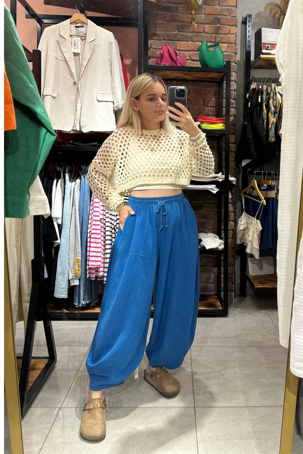 Keten şalvar - mavi