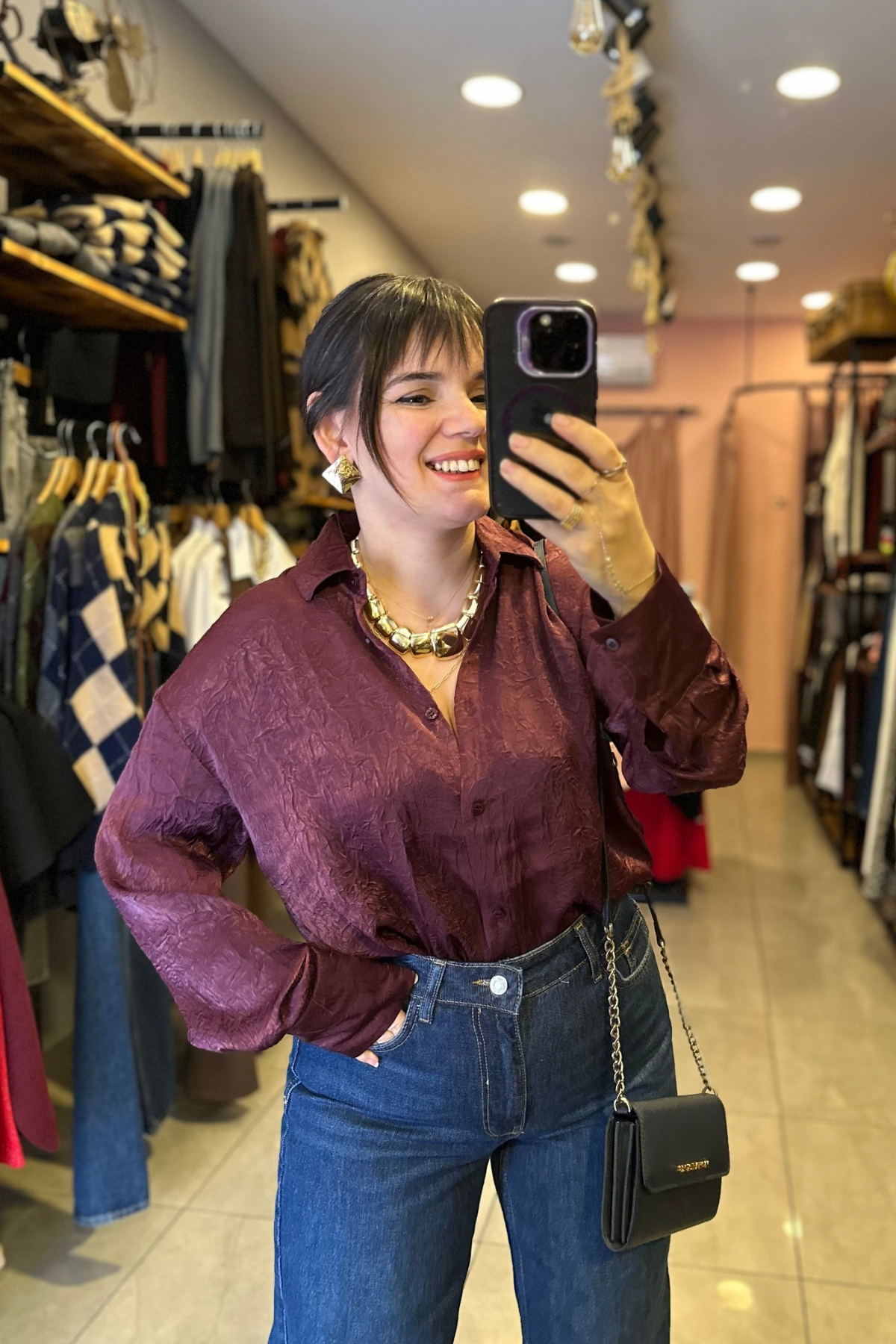 Krinkıl Gömlek - Mürdüm