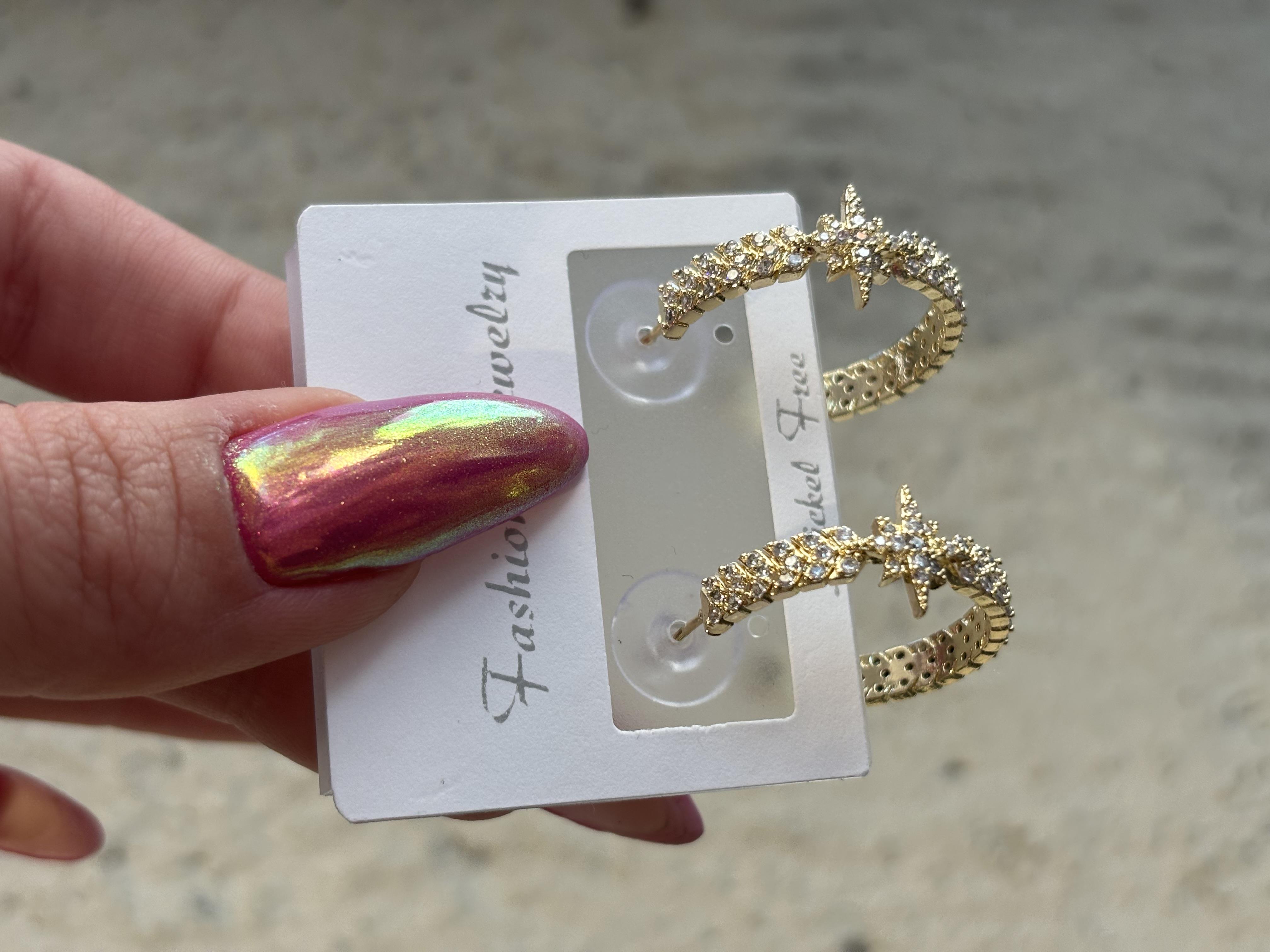 Kutup Yıldızı Figürlü Zirkon Halka Gold Küpe 