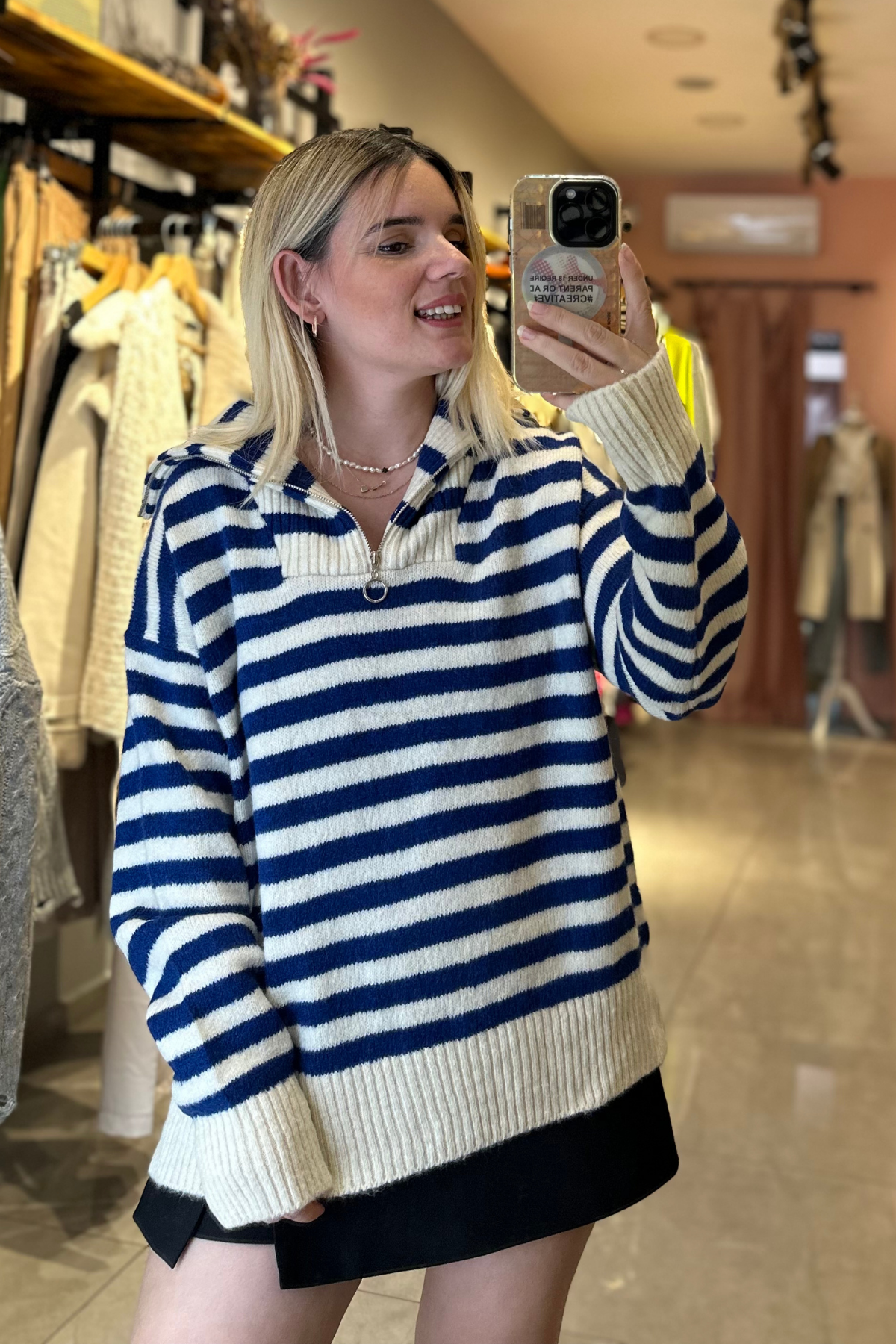 Lacivert Fermuar Detay Triko