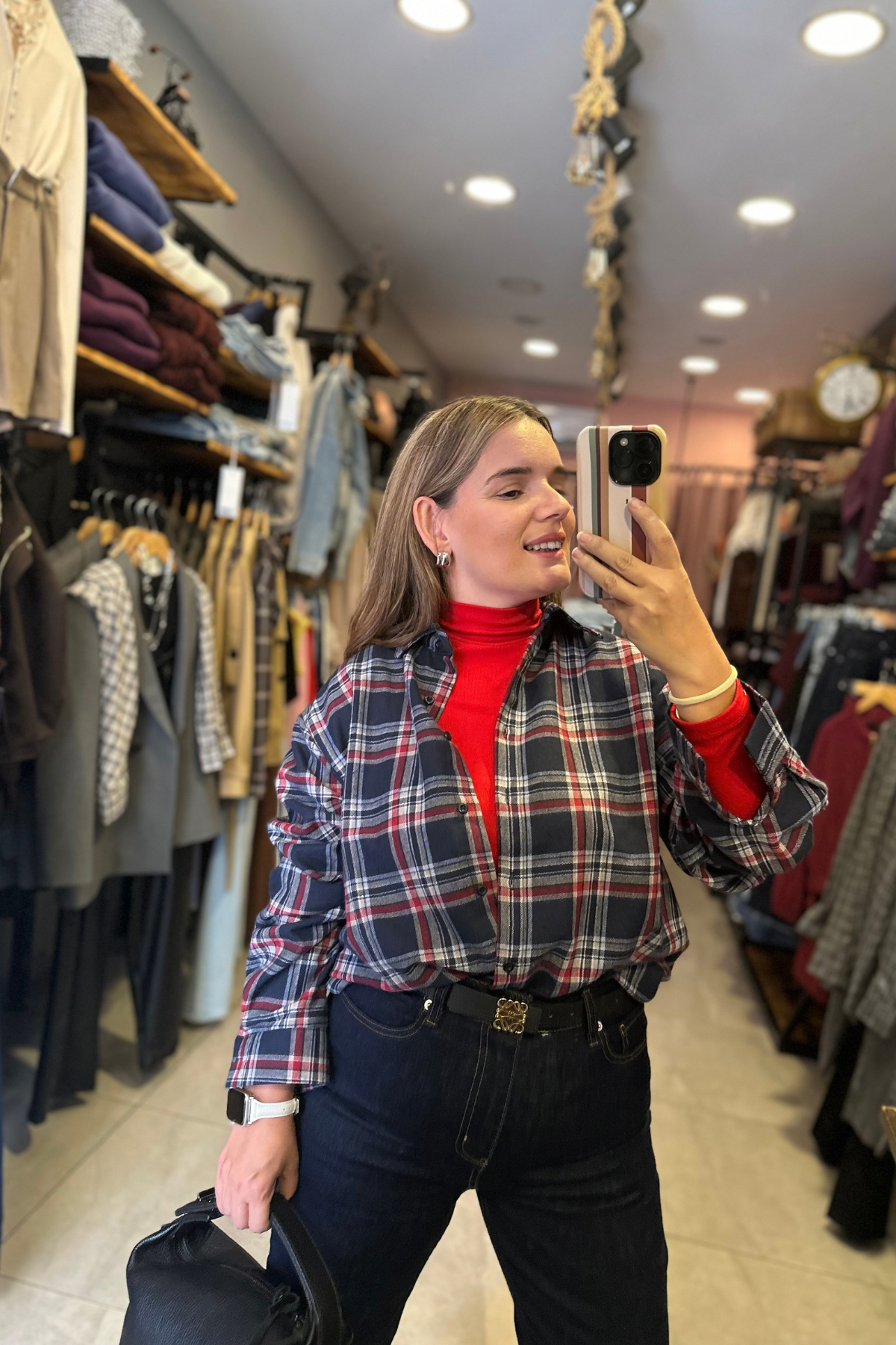 Larcivert - Kırmızı Ekose Gömlek