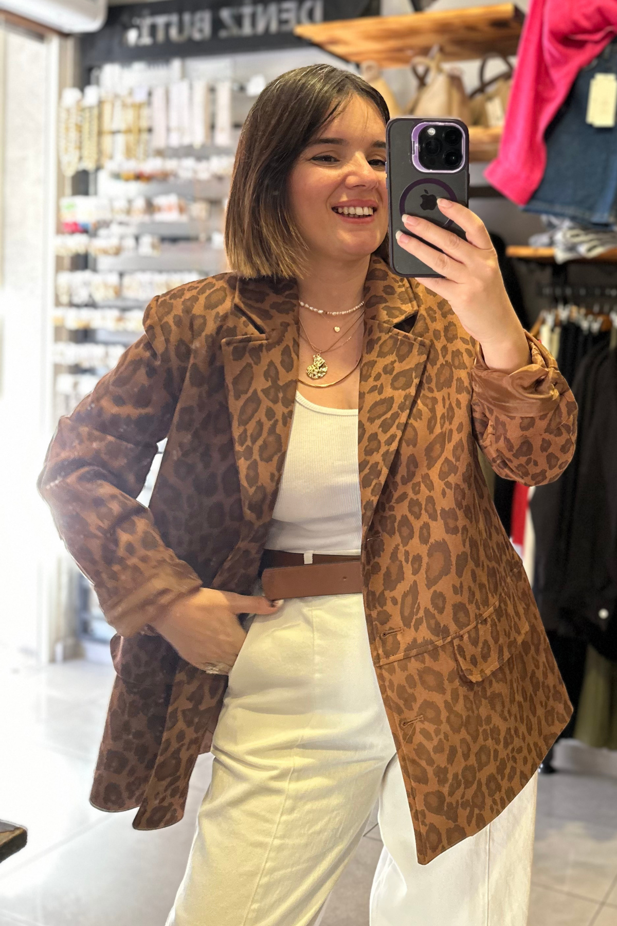 Leopar Nubuk Blazer Ceket