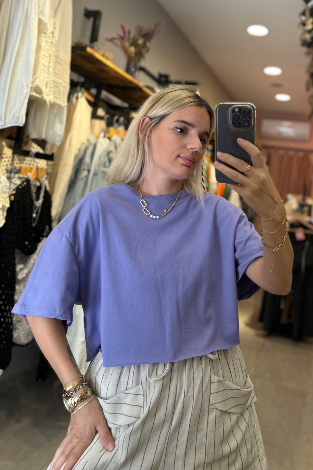 Lila Crop Tşört