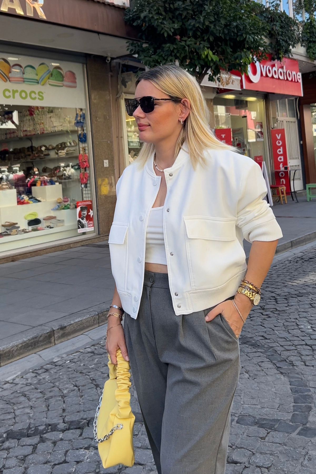 Marka Model Vatkalı Bomber Ceket - Beyaz