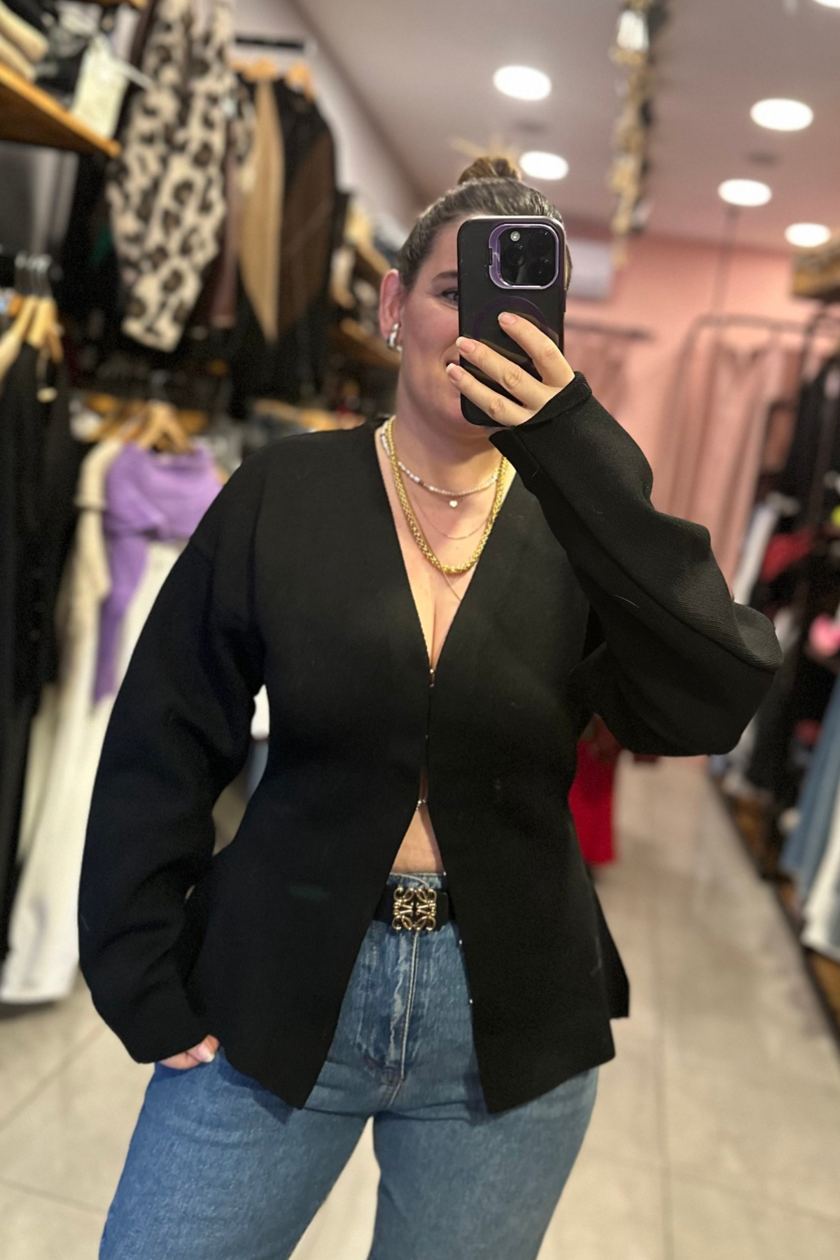 Massi Kancalı Belden Oturtma Triko / siyah