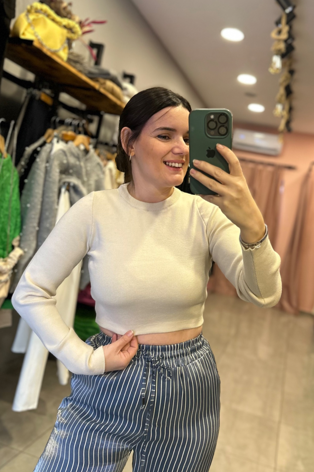 Massimo Dutti Bej Yumoş Triko Crop
