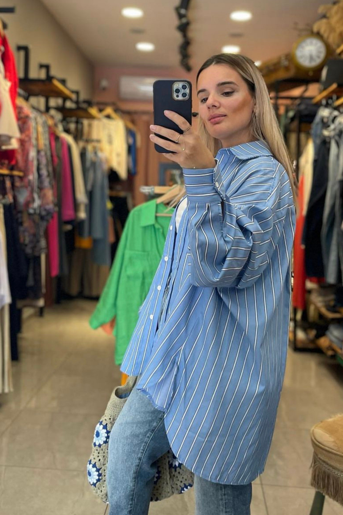 Mavi Çizgili Oversize Gömlek