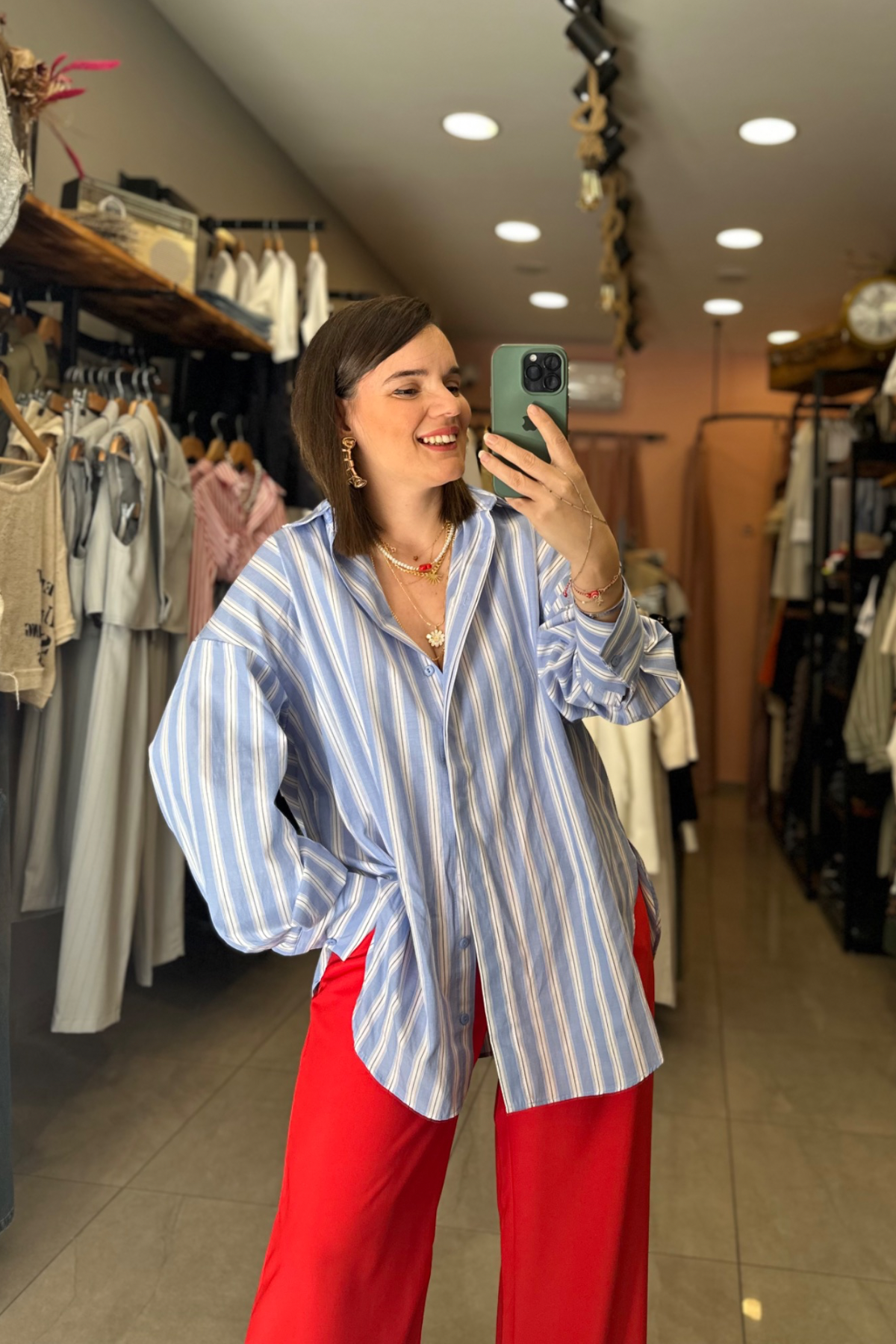 Mavi Çizgili Oversize Poplin Gömlek