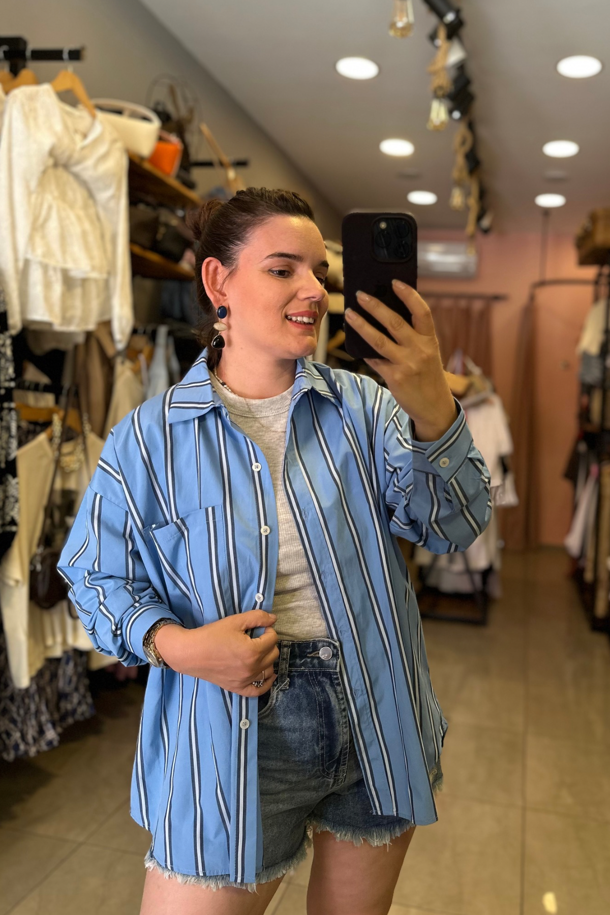 Mavi Çizgili Poplin Gömlek