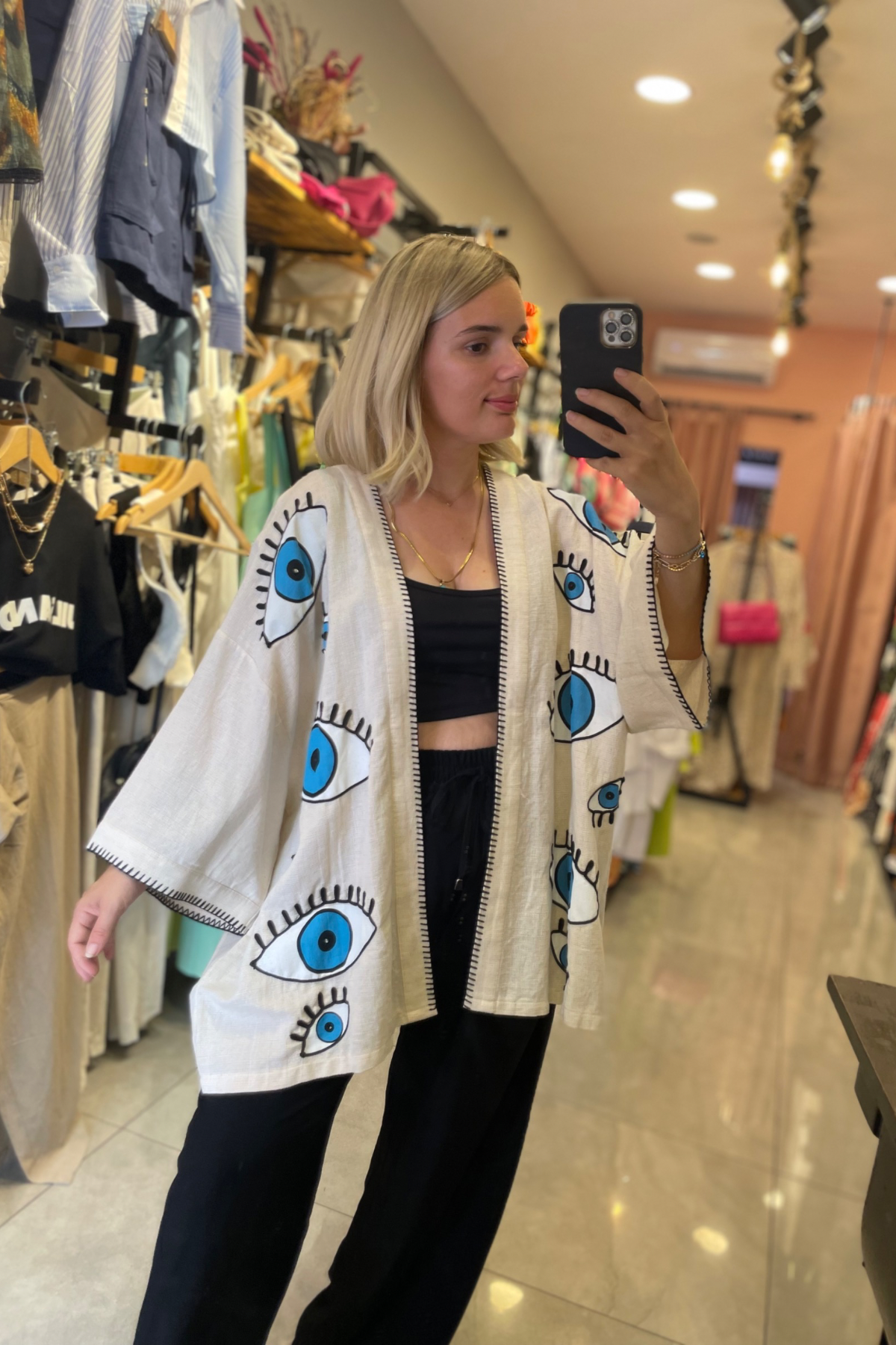 Mavi Göz Detay Kısa Kimono