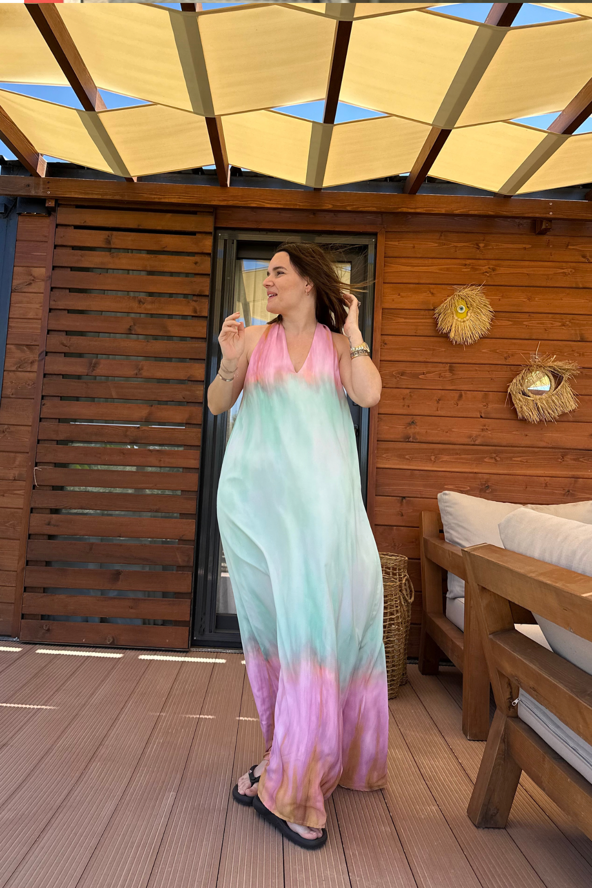 Maxi Batik Elbise pembe&yeşil