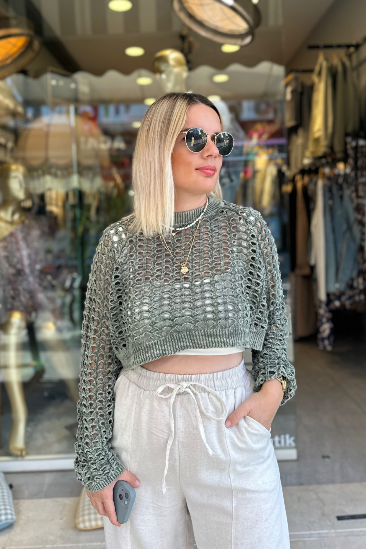 Mint Eskitme  Delikli Triko