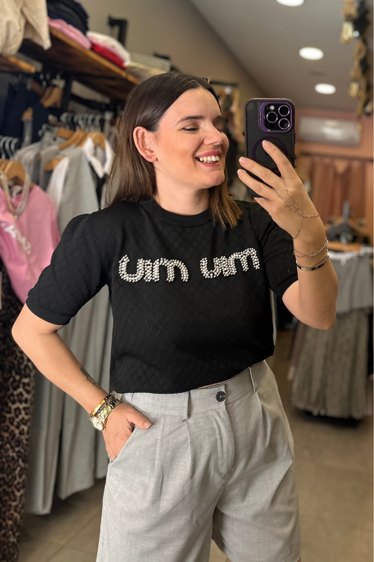 MM Boncuk Detay Merserize Siyah