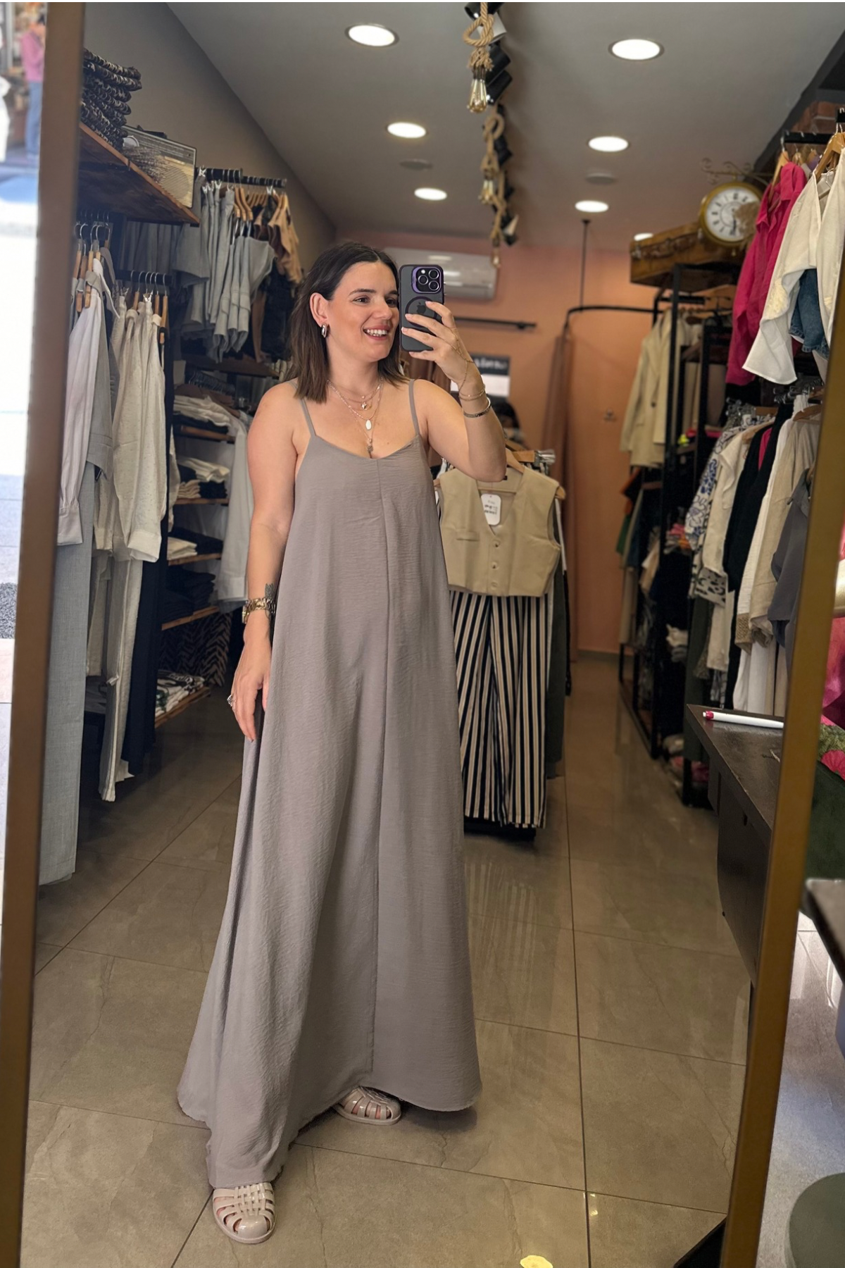 Modal Kumaş Askılı Elbise (gri)