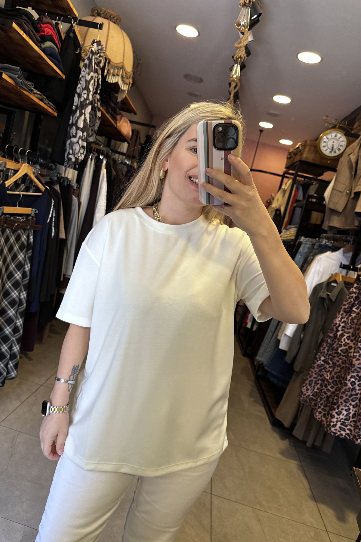 Modal Kumaş Oversize Tişört - Beyaz