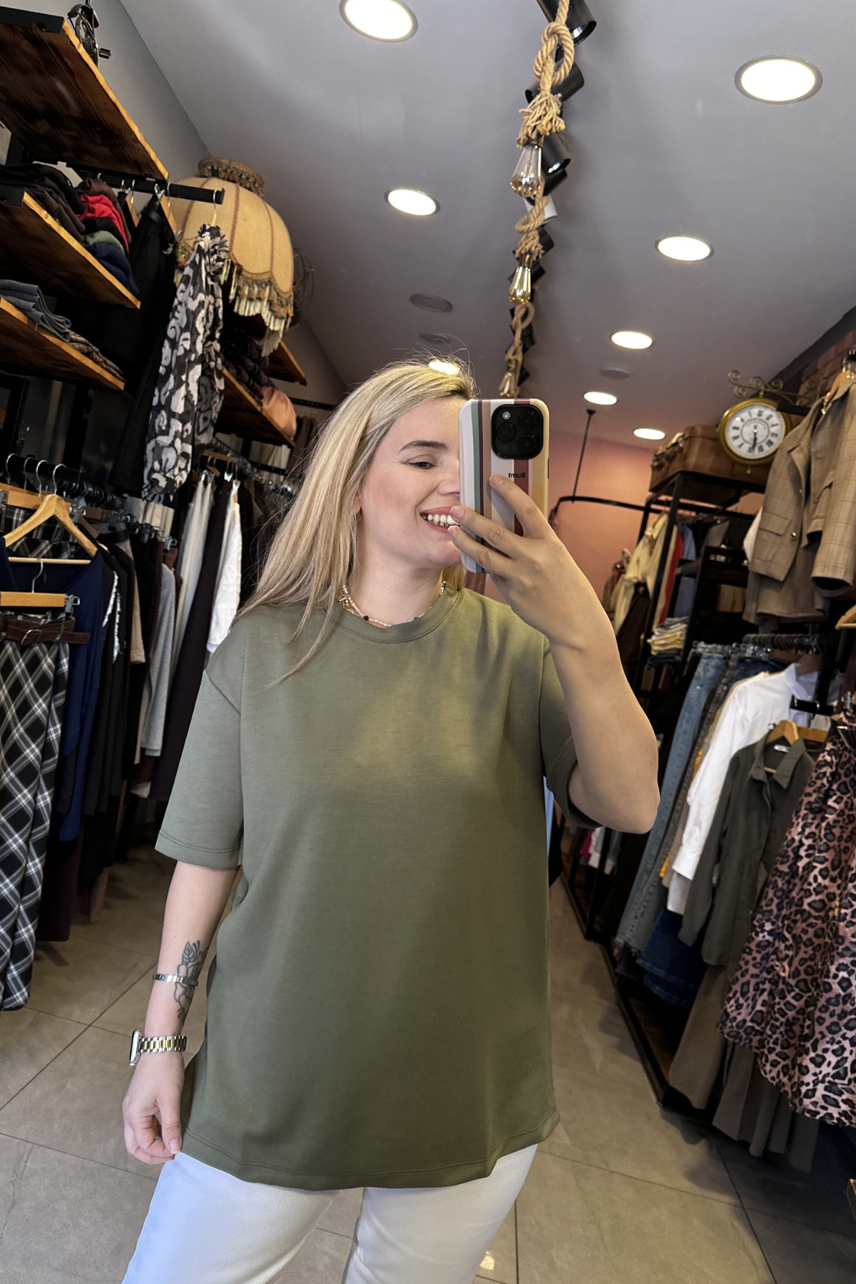 Modal Kumaş Oversize Tişört - Haki 