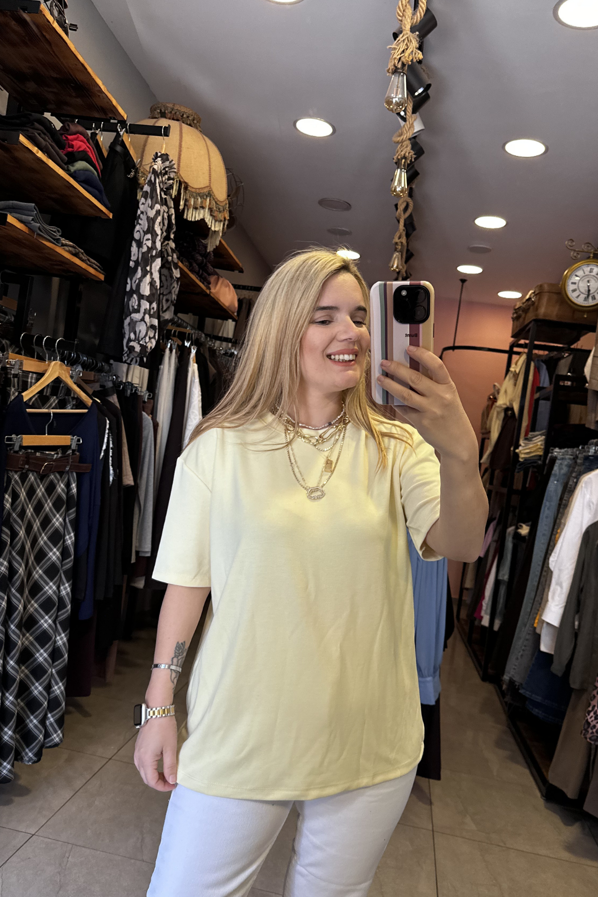 Modal Kumaş Oversize Tişört - Sarı