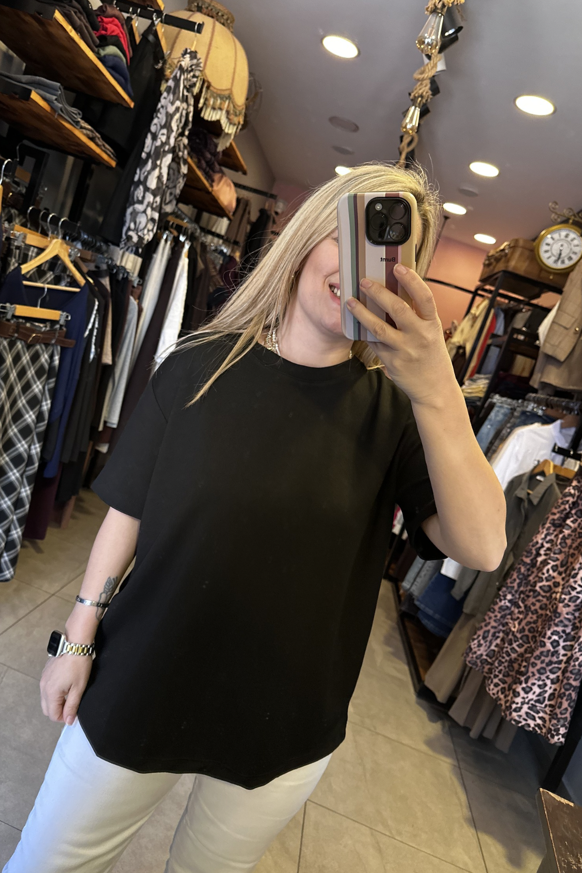 Modal Kumaş Oversize Tişört - Siyah